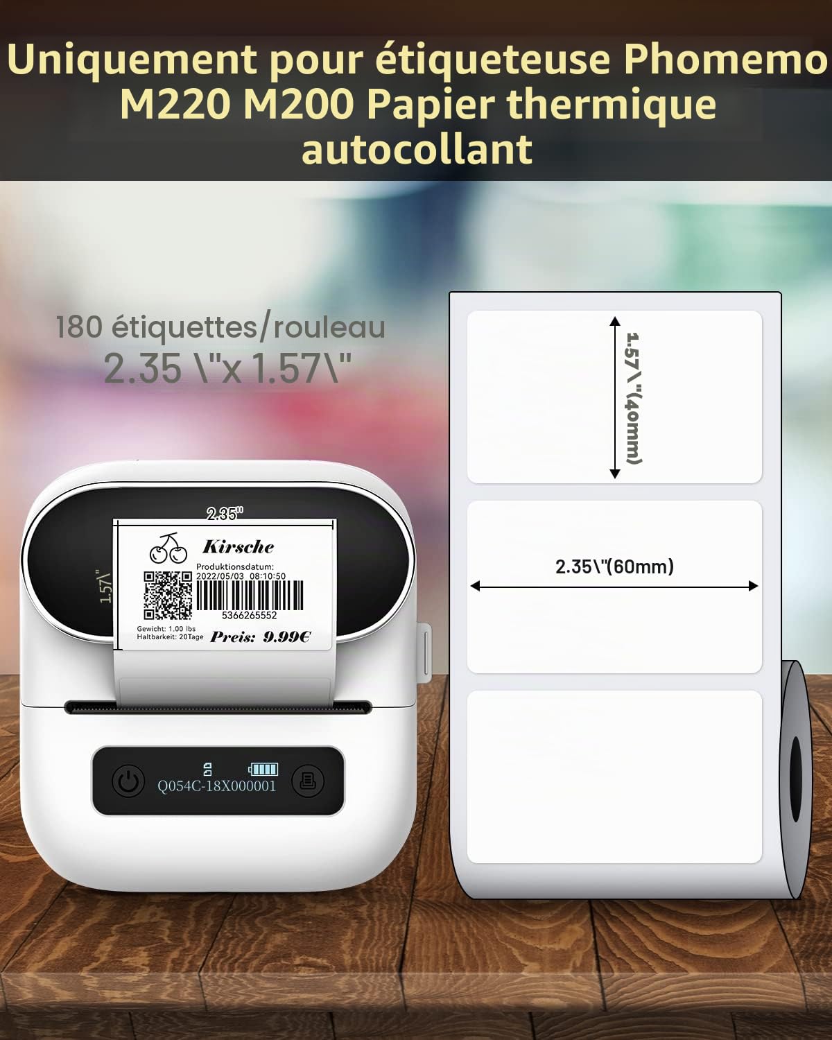 Phomemo étiquettes thermiques en papier pour imprimante d'étiquettes M220 M250 M221 M421 Étiquettes autocollantes multifonctionnelles, d'adresse, étiquettes de prix, 60x40 mm, 180 étiquettes/rouleau