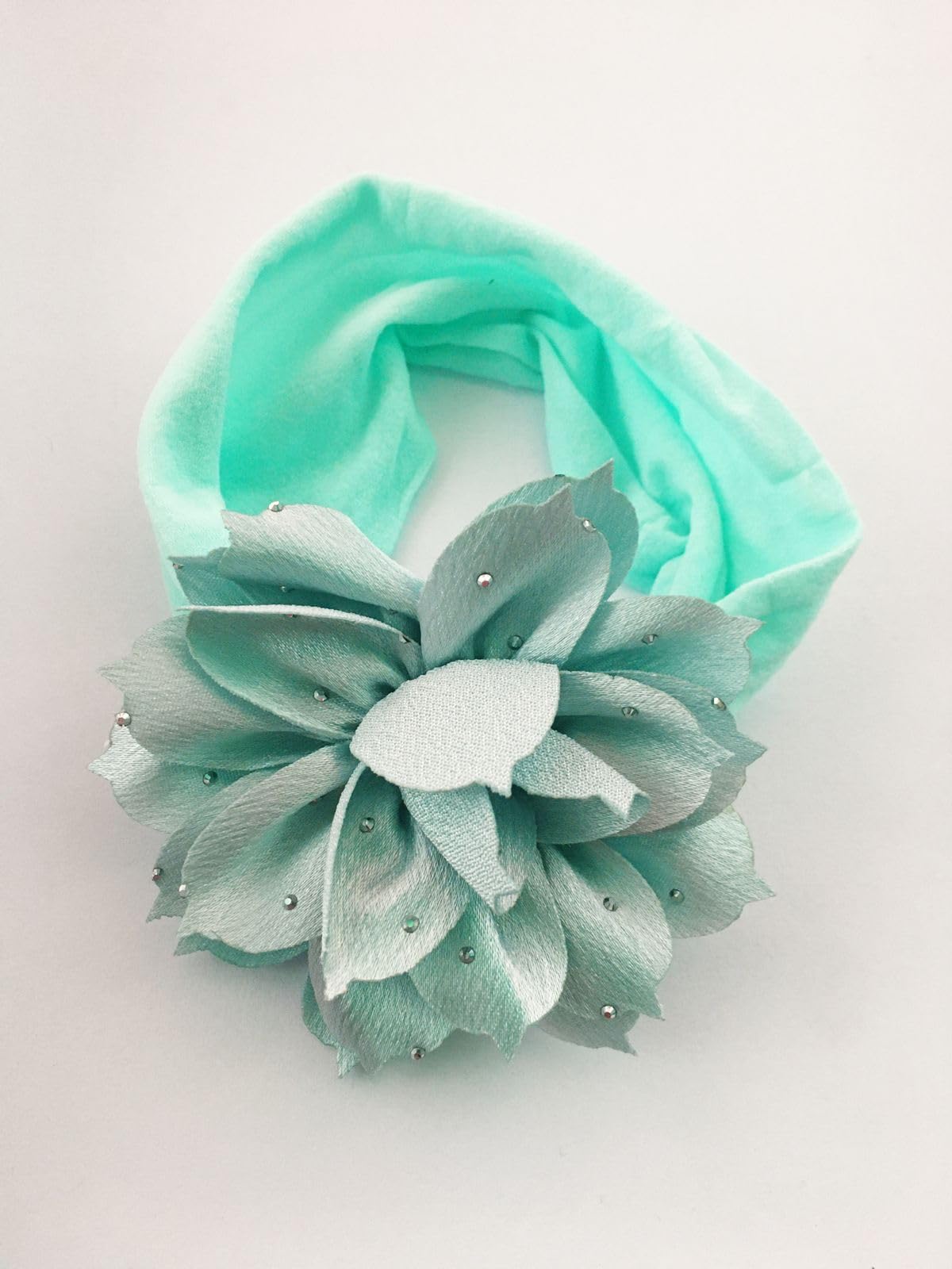 baby hairbands turquoise blue color big flower soft elastic cloth headbands (pack of 1) for toddlers and kids latest fancy hair accessories