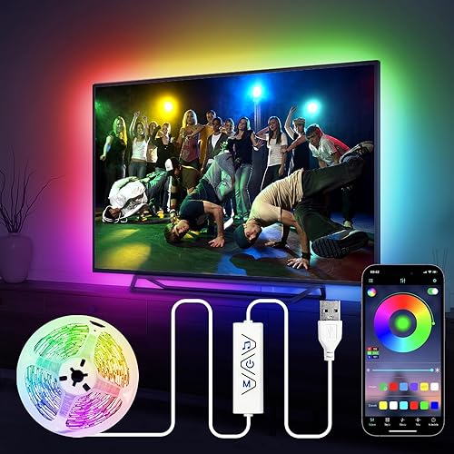 HOUHUI Luces LED para TV de 32 a 65 pulgadas, tira de luces LED RGB de 2 x 13 pies para retroiluminación de TV, control de aplicación,