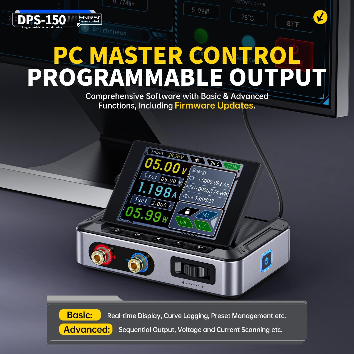 Alimentatore Da Laboratorio 30 V 5 A Display da 2,8 Pollici Uscita Programmabile Tramite PC Protezioni Multiple per Ricerca Sperimentale Sviluppo Ingegneristico,Include Un Alimentatore da 100W.
