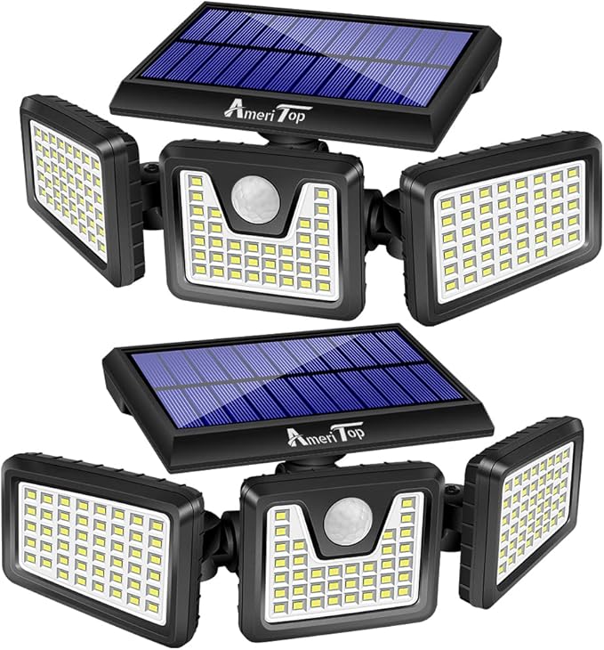 Solar Lights Outdoor 2 Pack, AmeriTop Solar Motion Sensor Cordless 128
