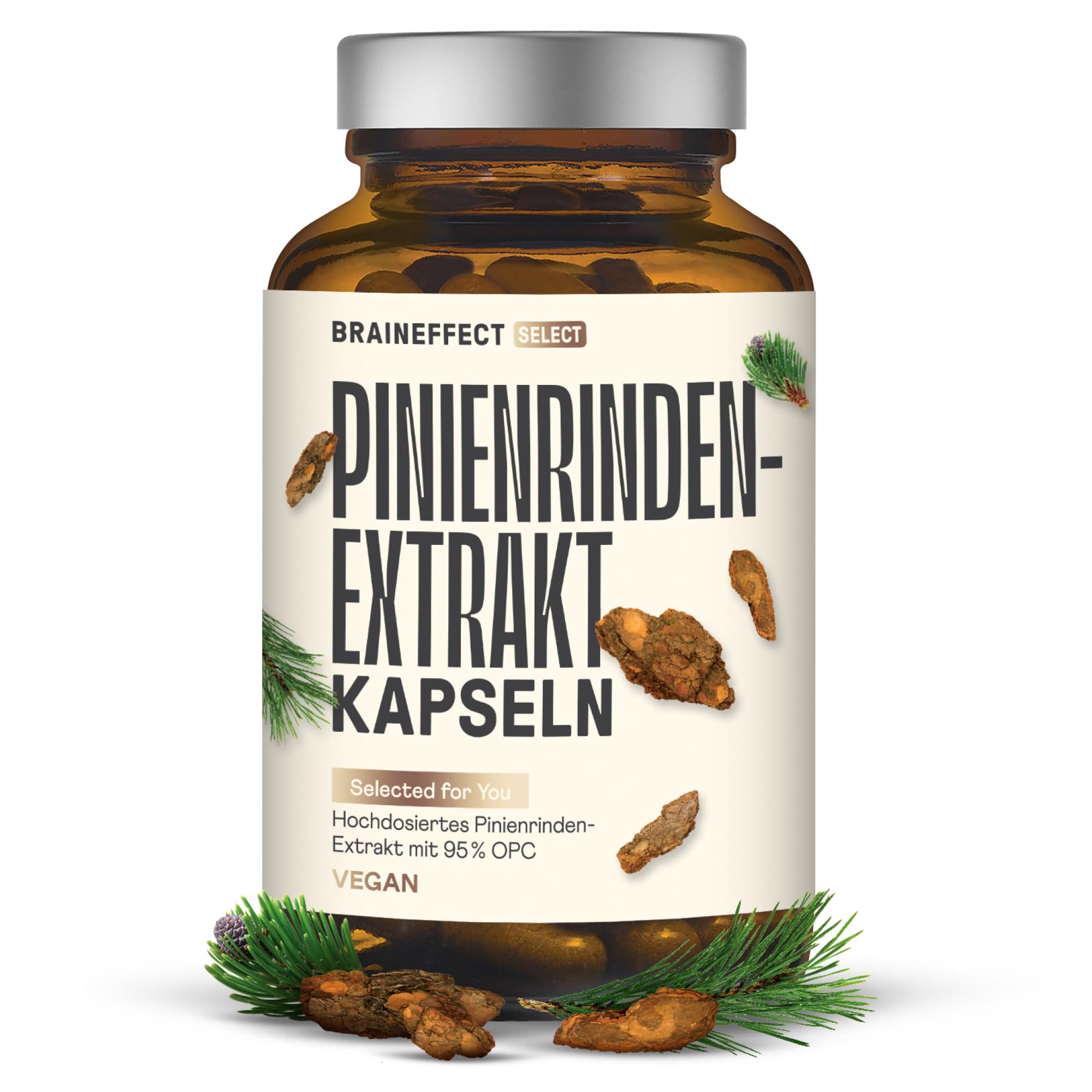 Pinienrinden Extrakt 120 Kapseln - Laborgeprüft nach deutschen Standards, Kiefernrinden Extrakt - Kapseln im Braunglas