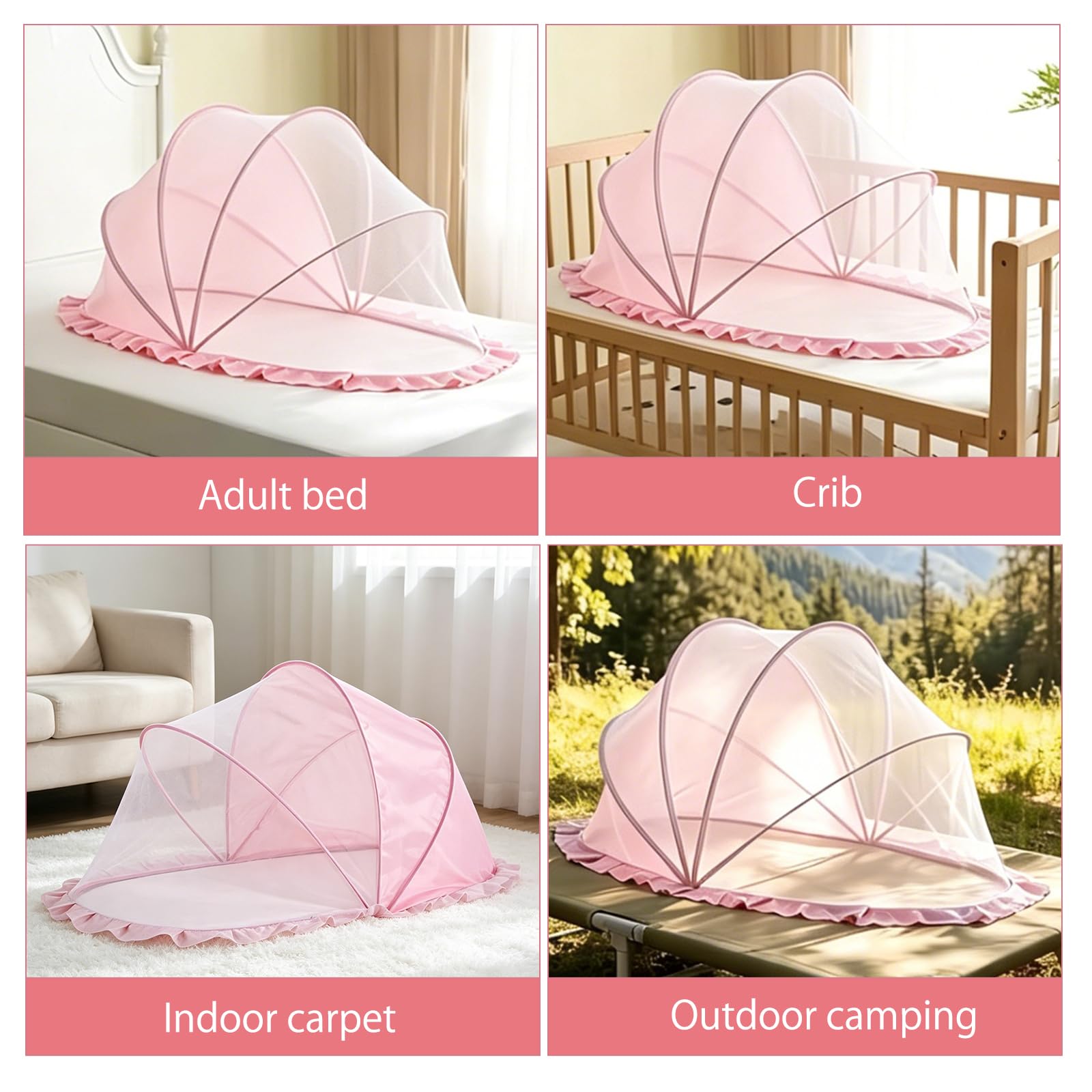 Zanzariera Pop Up 125 × 65 × 60 cm, Semi Ombreggiante, Pieghevole e Portatile, Zanzariera per Culla Neonato, Zanzariera Traspirante per Bambini, Adatta per Letti e Viaggi (Rosa)