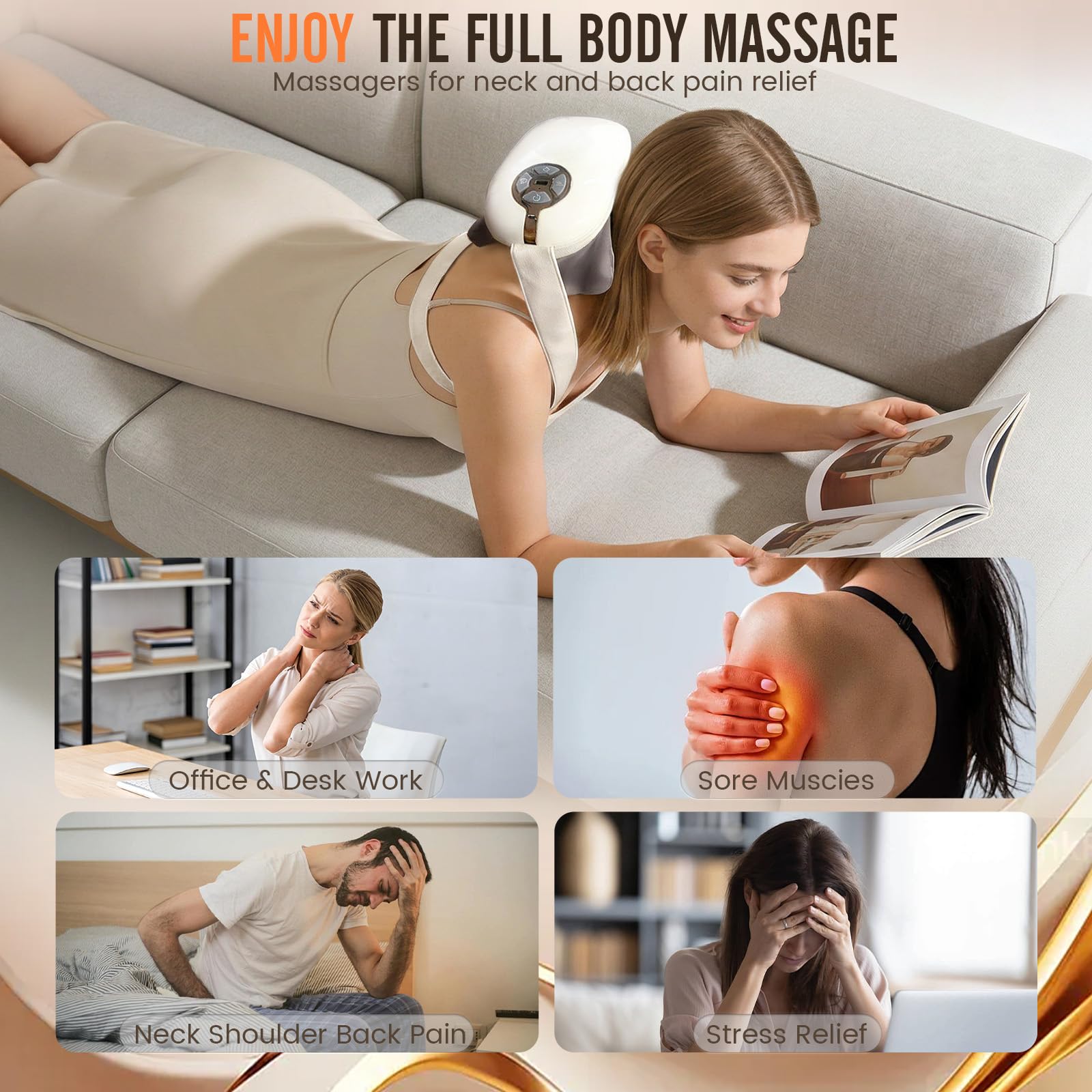 Masajeador Cervical y Espalda Shiatsu 6D con Calor 5 Modos 4 Intensidades Masajeador Cuello Inalámbrico Recargable 2000mAh Masajeador Muscular Profundo para Alivio Dolor Cervical