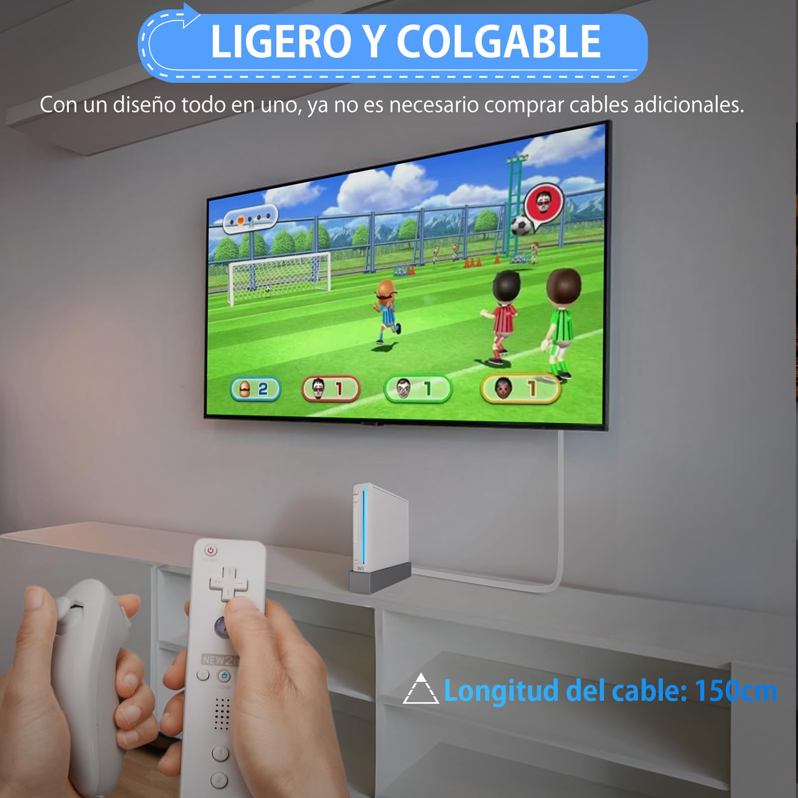 CAMWAY Adaptador Wii HDMI 1080P/720P, Convertidor de Wii a HDMI con Cable HDMI de 150CM Integrado, Compatible con Nintendo Wii/HDTV/Monitor NTSC, PAL, Plug and Play