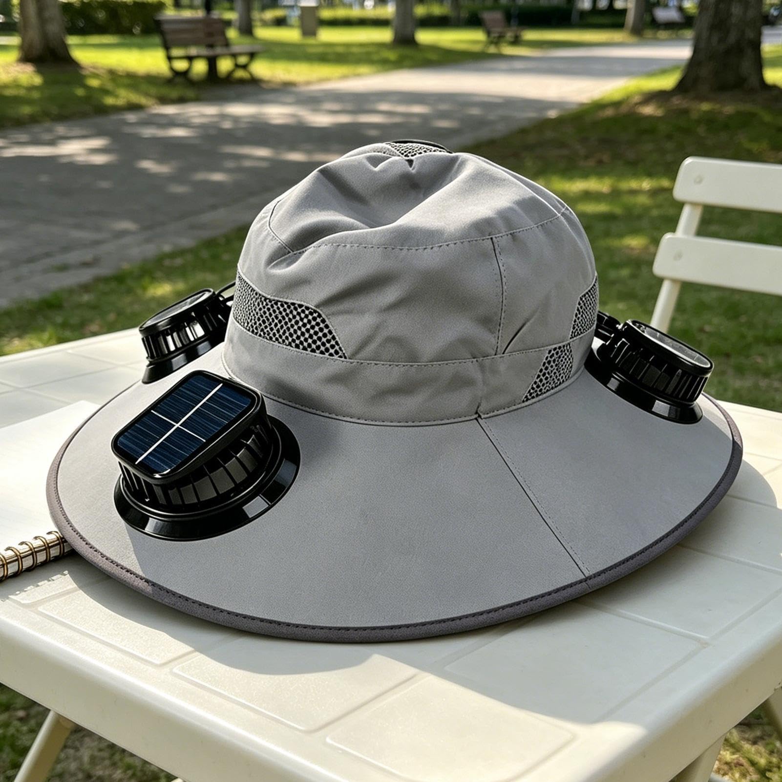 Cappello da sole a ventaglio solare, a tesa larga, cappello da sole per pesca all'aperto, con 3 ventole ad energia solare, protezione UV e ricaricabile