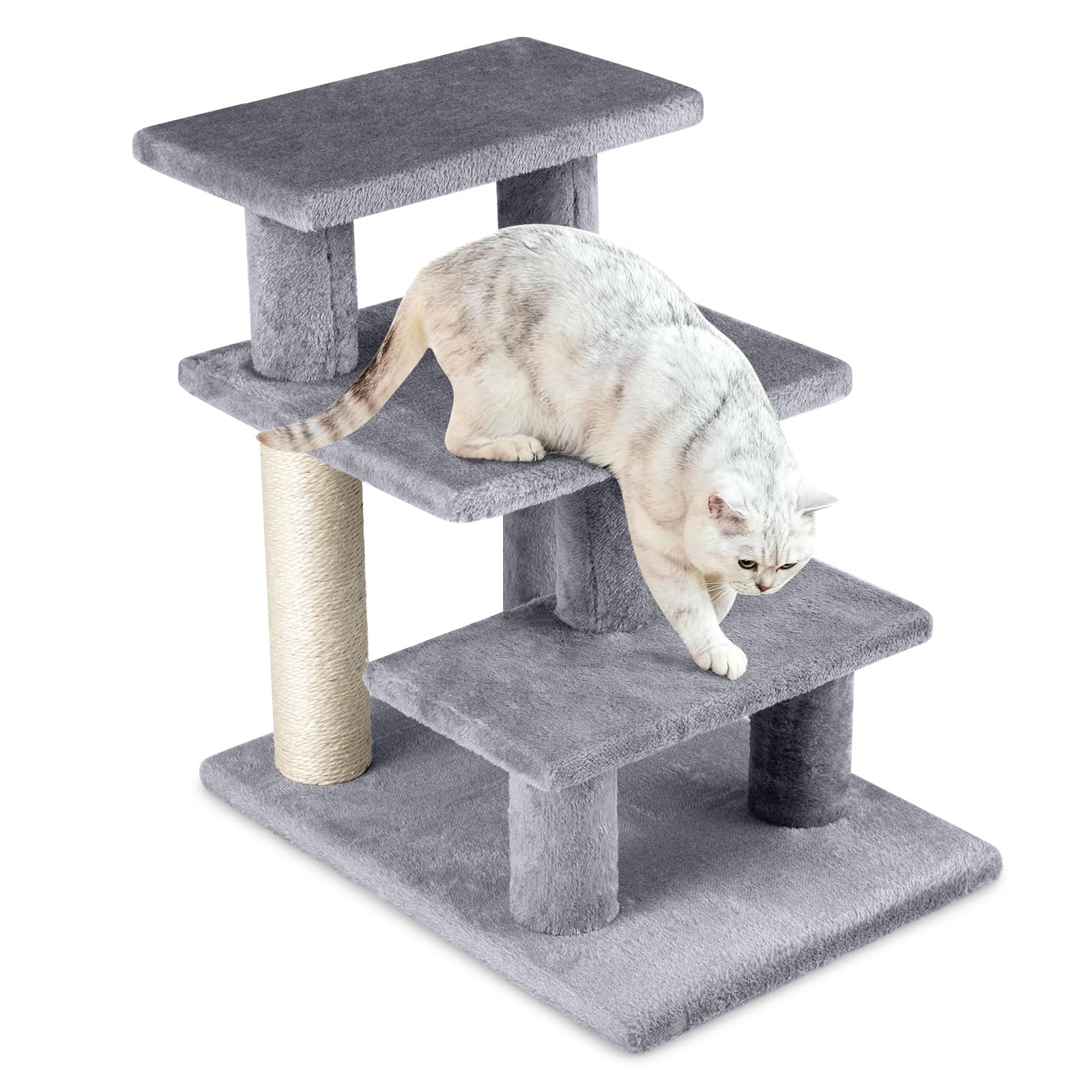 COSTWAY Cat Stairs, 3-Step Pet Easy Climb Ladder with Sisal Scratching Posts & 3 Large Platforms, 2-in-1 Indoor Elderly Cat Tree Tower Pet Steps for High Bed Sofa Couch (46 x 33 x 47cm)