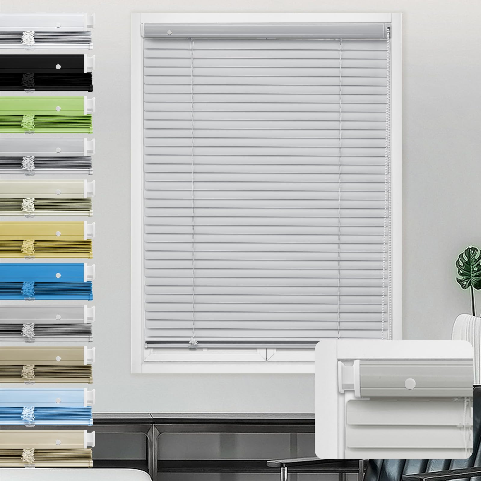 Moonice Aluminum Venetian Blinds No Drill No Tools Window Venetian Blind Color-Matched Horizontal Shade 25mm Slats Waterproof Shades for Office Home Interior Door (Sliver,75cm W x 135cm H)