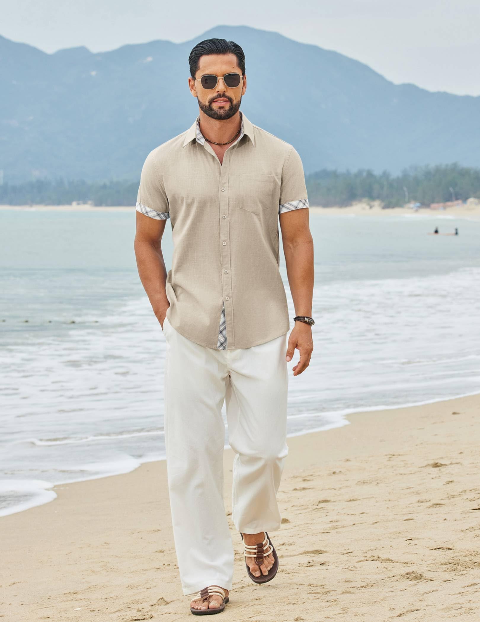 COOFANDY Camicia da Uomo a Maniche Corte in Cotone Camicie da Uomo Camicia a Maniche Corte con Tasca sul Petto