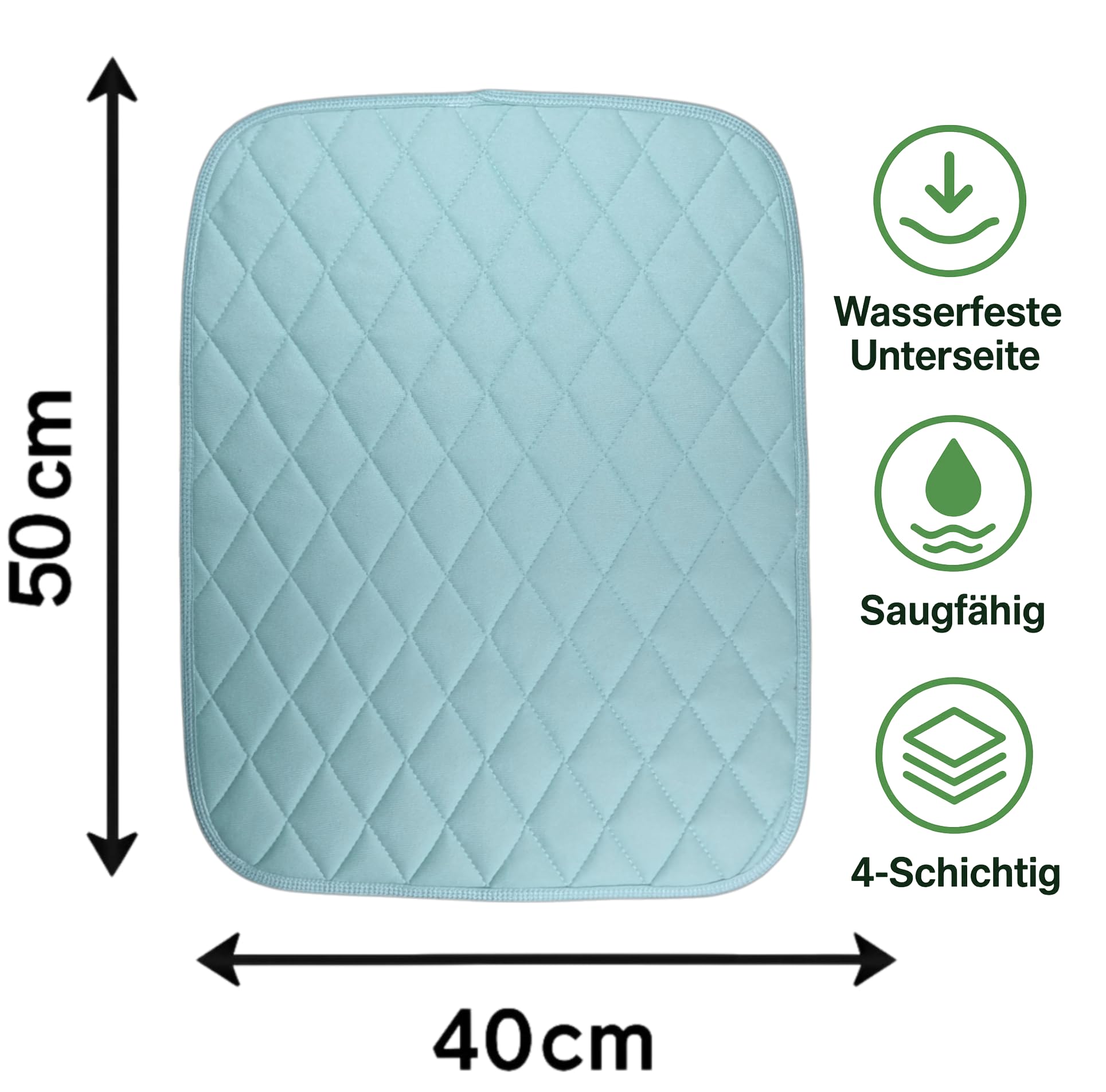 10x Inkontinenz-Sitzauflage von FabaCare mit wasserdichten Unterseite, 4-lagig, hohe Saugkraft, waschbar bis 95°C, formstabil, 50x40 cm, Farbe: hellblau