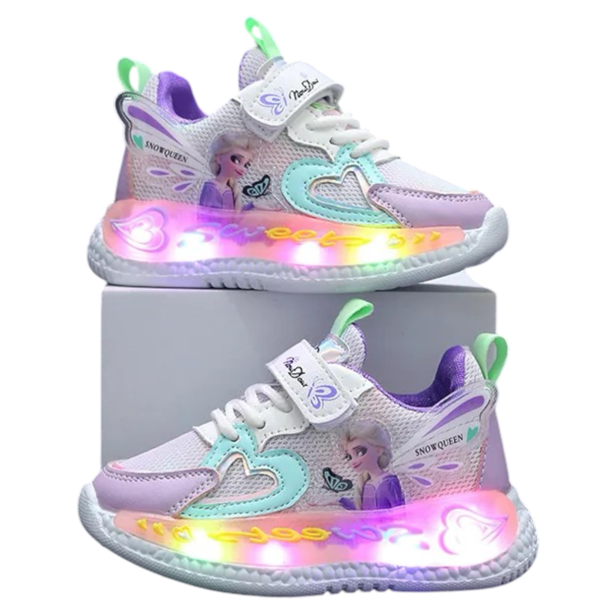 Kids Girls Shoes Led Lights 2024 New Children Sneakers Girls Elsa Frozen Princess Casual Sport Shoes Baby Anti-slip Shoes