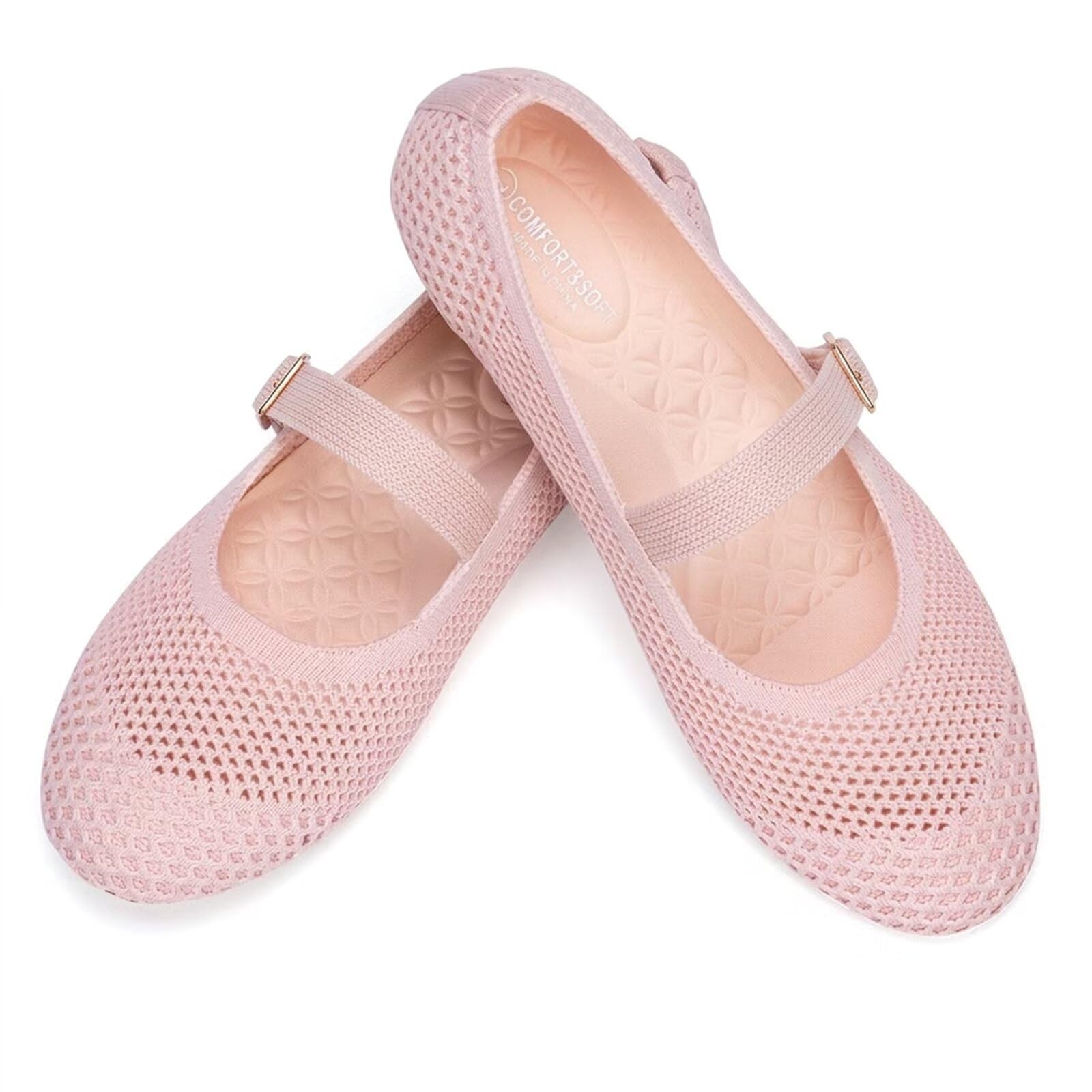 Frank Mully Mary Jane Ballerinas für Damen, bequeme elegante Ballerinas, lässig, runde Zehenpartie, zum Reinschlüpfen, waschbar, Strickstoff, Büro, Arbeit, Frauenschuhe