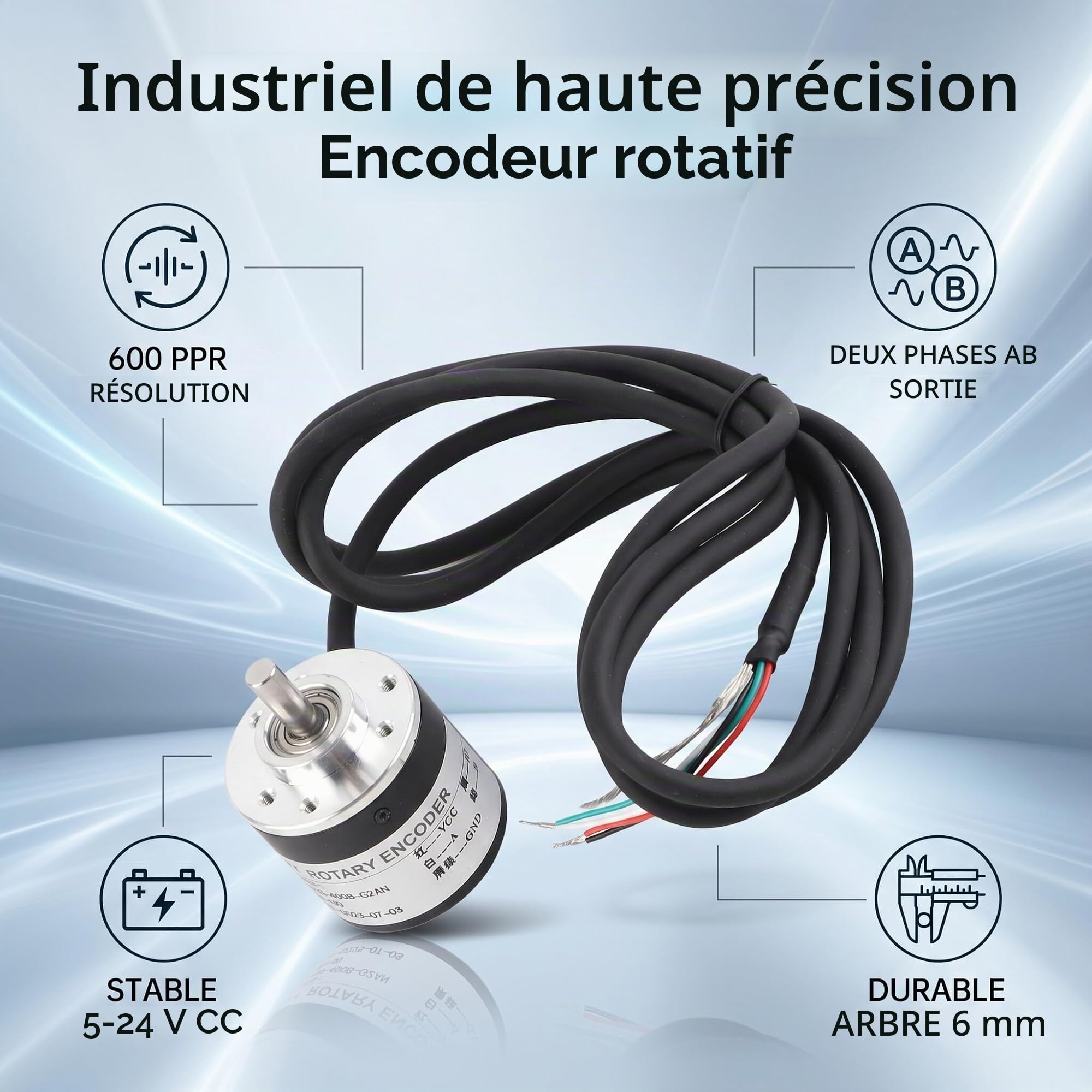 Codeur rotatif incrémental 600 impulsions/ligne AB biphasé 5-24V – Capteur de position haute performance