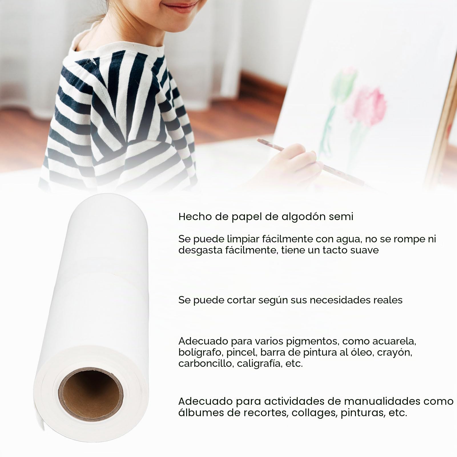 Papel de Acuarela, Rollo de Papel para Artes y Manualidades, Semialgodón Lavable, Resistente Al Desgarro, 10 M de Longitud, Rollo de Papel de Acuarela para Niños Papel de