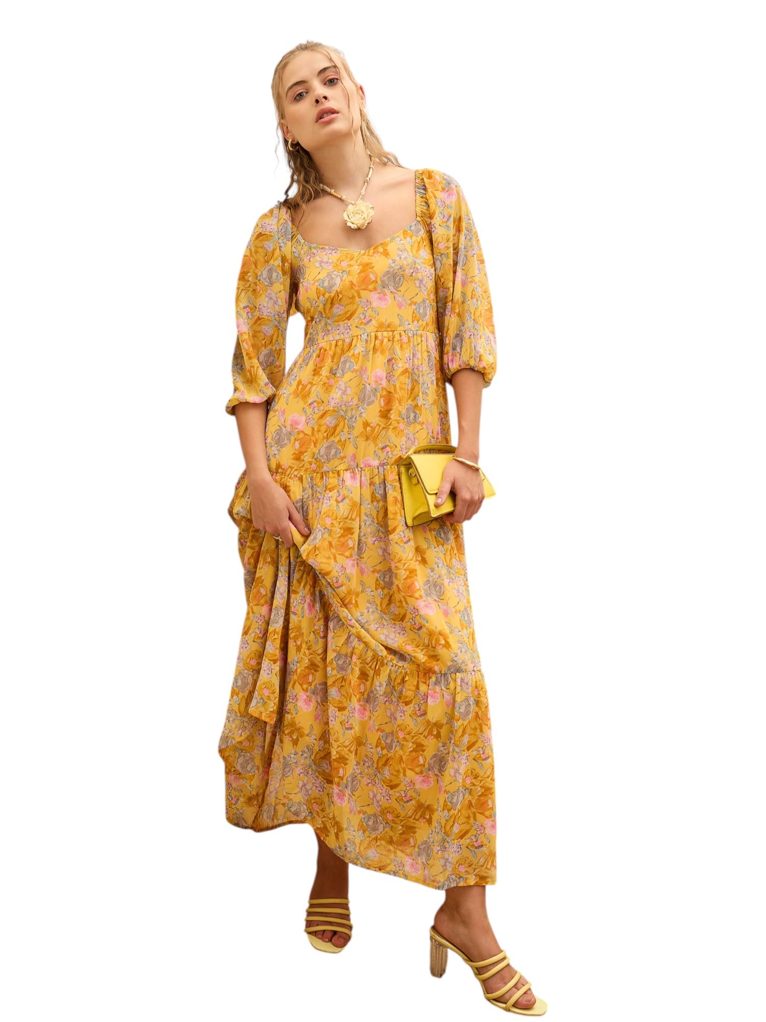 Floral Sweetheart Neck Maxi Dress