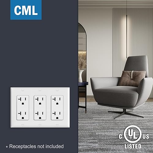 Miniatura 8 de CML - Placas decorativas de pared de 3 segmentos, paquete de 4 cubiertas para receptáculos de toma de corriente y placas para interruptores, tamaño