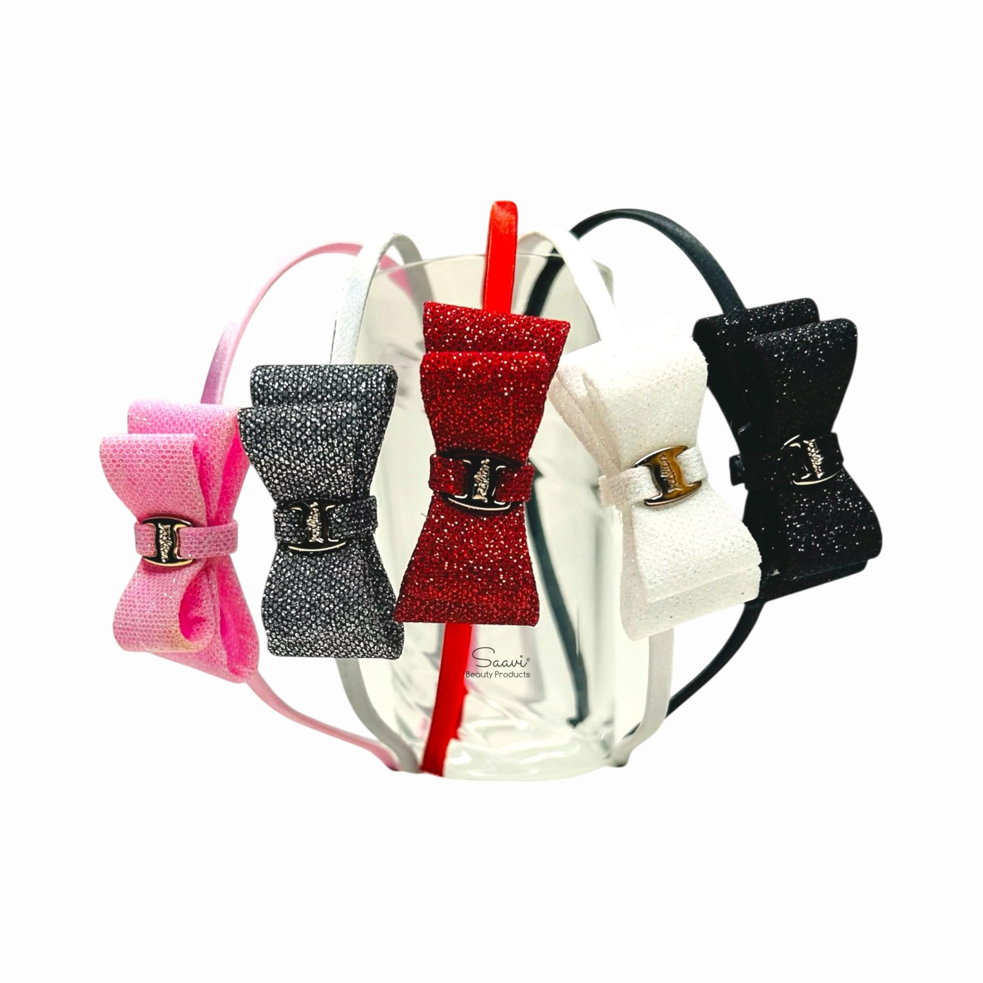 Saavi Beauty Products Sequin Bow Hairband for Women, Girl & Kids | Sequin Hair Band Stylish Hair Accessories (Multicolor, Pack of 6 pcs)