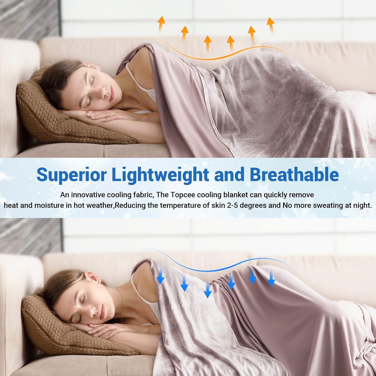 Topcee Cooling Blanket (90"x90"Queen Size) for Hot Sleepers and Night Sweats,100% Oeko-Tex Certified,Arc-Chill Q-Max >0.5 Cool Fiber,Ultra Cold Breathable,Comfortable, Hypo-Allergenic, All-Season. - Image 6