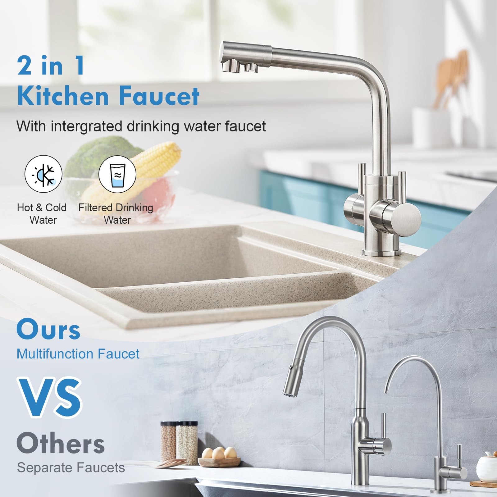 Aktines Robinet De Cuisine 3 Voies Robinet D'évier Robinet D