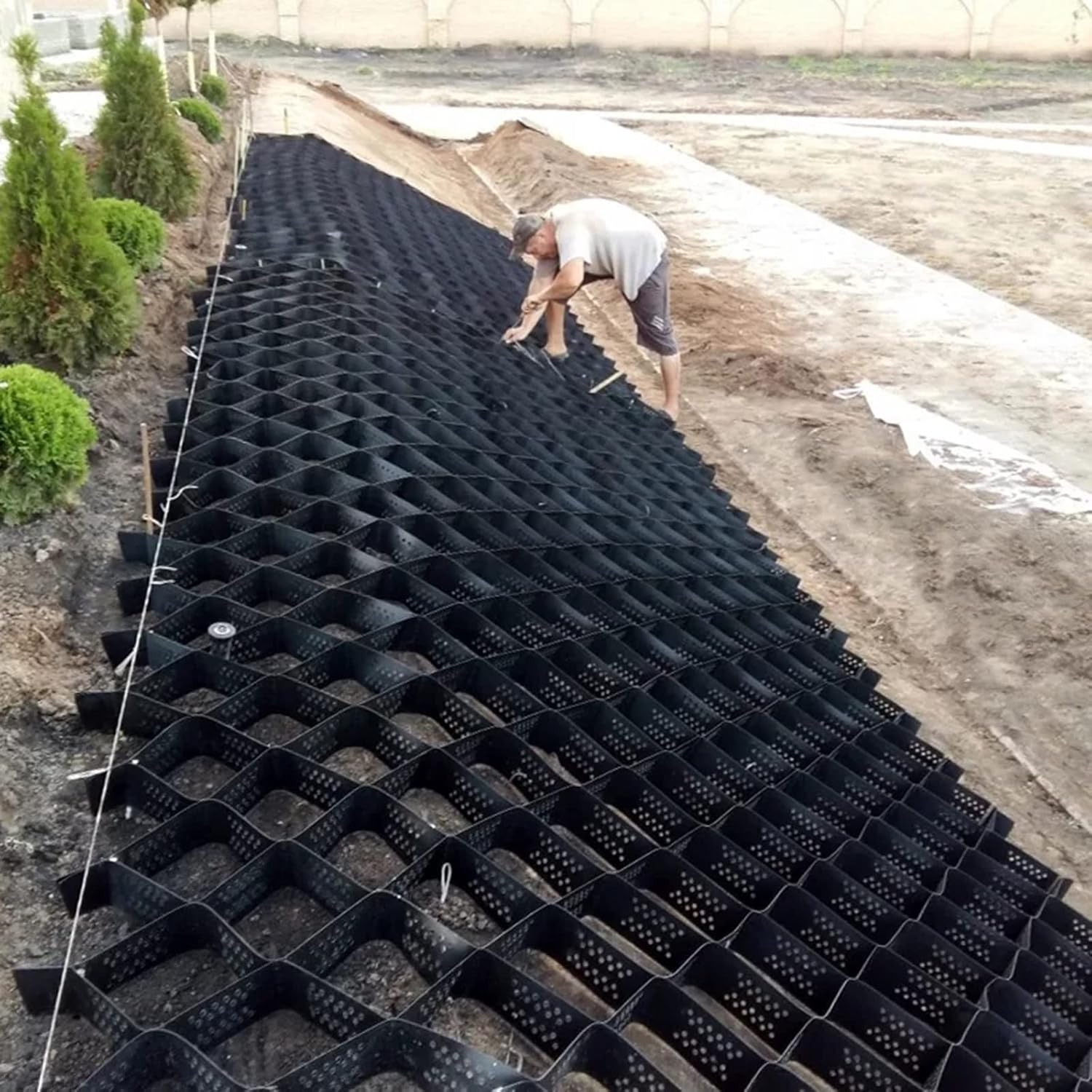 砂利保護材マット10平方メートル、高さ5cm砂利ぴたマット、砂利飛散