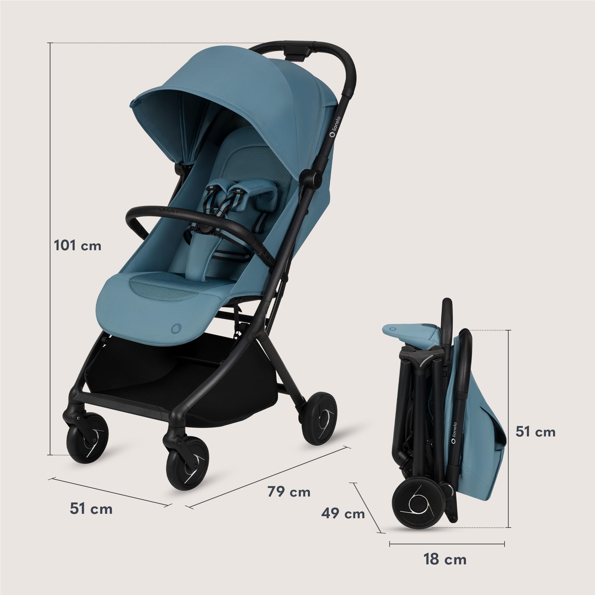 Lionelo Sia wózek podróżny ultralekki i ultra kompaktowy, składany, 5,9 kg, do 22 kg, od 6 miesięcy do 4 lat, pozycja leżąca, zawieszenie, osłona UPF50+, moskitiera, kosz na zakupy 3 kg, uchwyt na