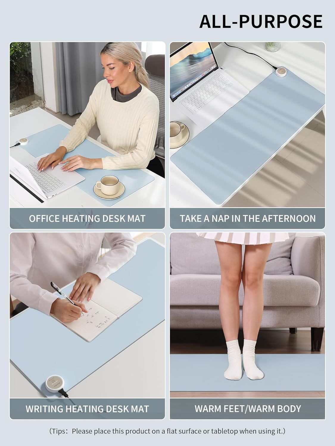 PAIDU Heated Mouse Pad Hand Warmers, Electric Warm Office Desk Mat, 31.5" x 13", 3 Control Levels Temperature 3 Hours Auto Shut-Off, Suitable for Home/Offices Computer Keyboard Pads (Blue)