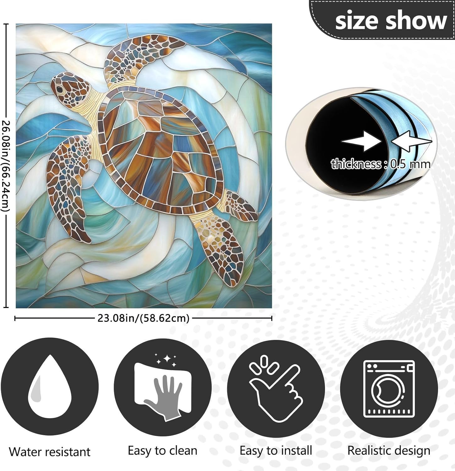 Sea Turtle Glass Ocean Nautical Coastal Dishwasher Magnet Cover Dishwasher Sticker Magnet Cover, Refrigerator Magnet Decal Panels 23” x 26”