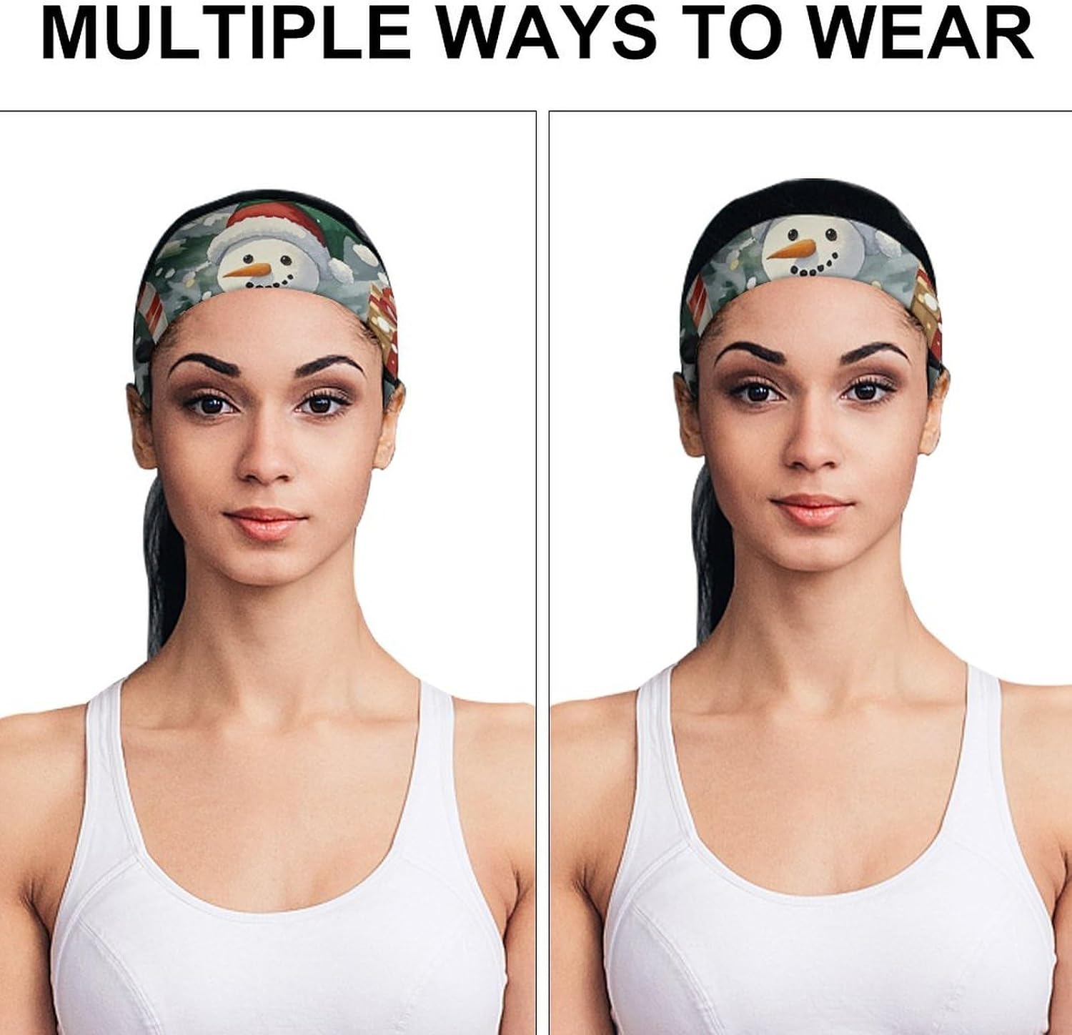 Snowman Giving Gifts Sports Headbands for Men, Breathable Hair Bands for Women, Moisture Wicking Athletic Sweatband, Personalized Wristband for Running, Gym, Workout