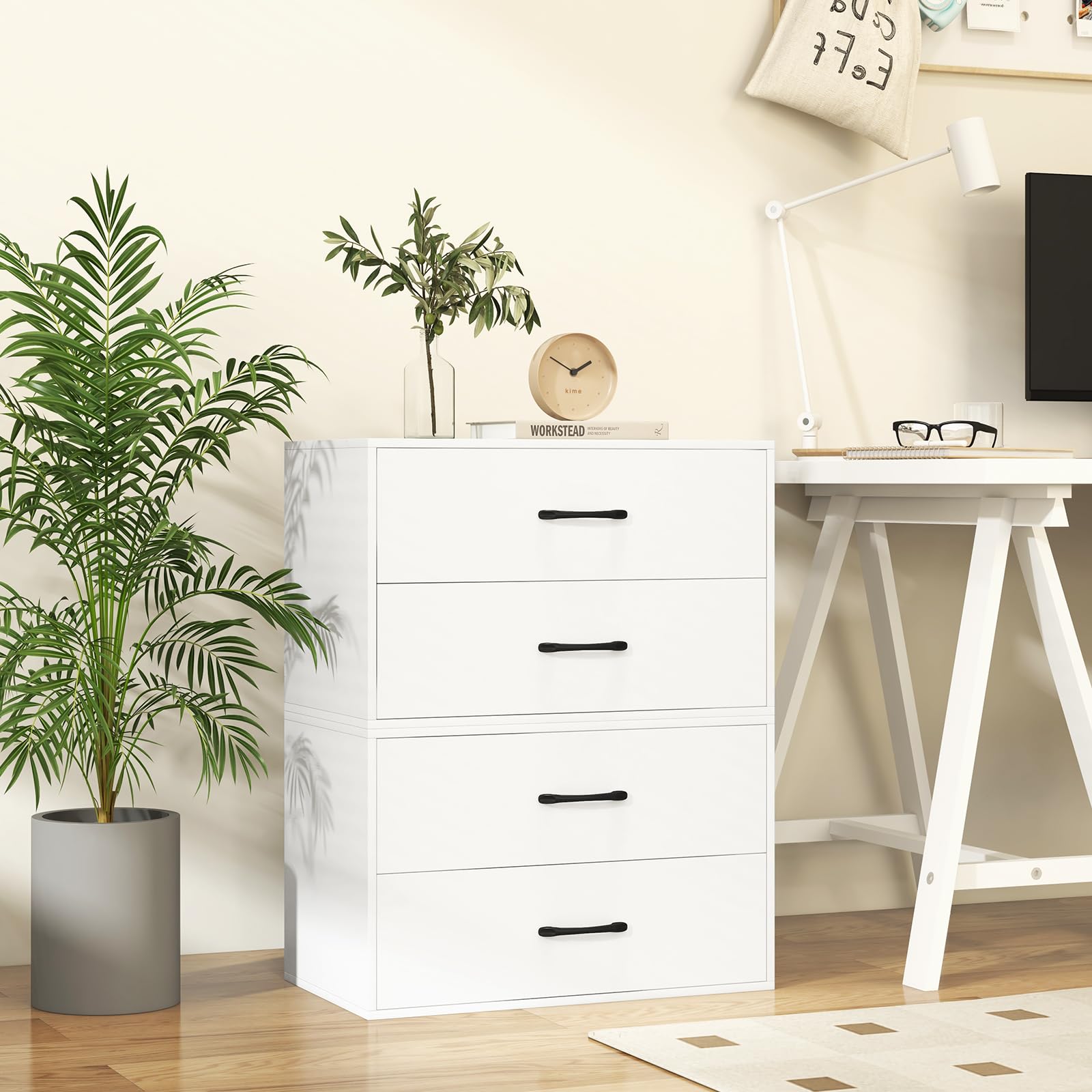 COSTWAY Komoda z 2 szufladami, szafka z szufladami można układać w stos, komoda z drewna, szafka do przechowywania, komoda z szufladami do salonu, biura, sypialni, 60 x 34 x 38 cm (biała)