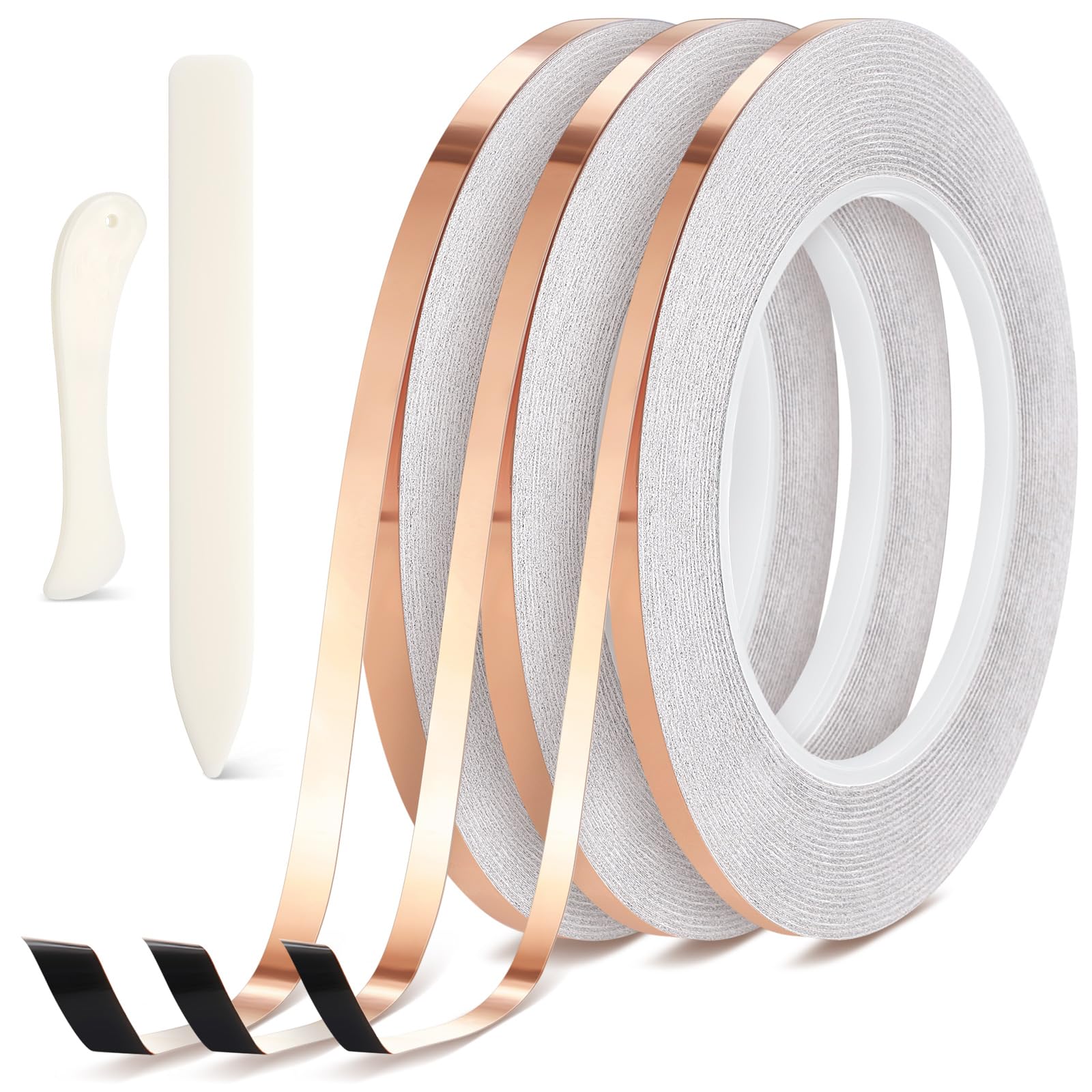 5 Pack Black Lined Copper Foil Tape for Stained Glass Window Film Black Lined Copper Foil for Stained Glass 3 Sizes (7/32" 3/16" 1/4" x 100')-image-38