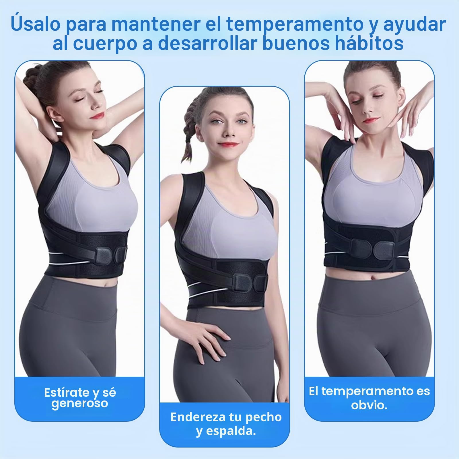 Cinturón de soporte lumbar ajustable, corrector de postura, entrenador de postura para mujeres y hombres, soporte de espalda completo para la columna vertebral y el hombro, ofrece alivio del dolor en