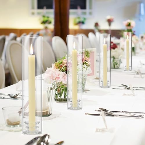 Miniatura 5 de Juego de 12 portavelas moderno con cubierta de chimenea, portavelas cónico de vidrio para velas cónicas de huracán de 12 pulgadas, soporte grande