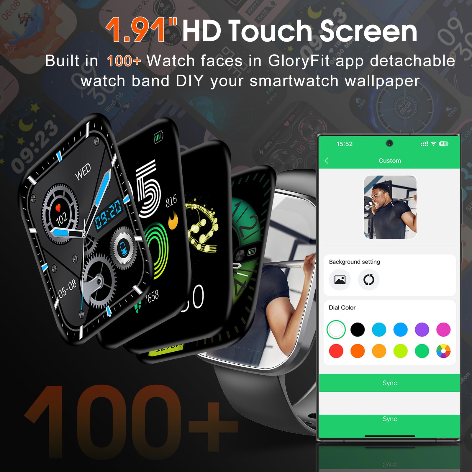 Smartwatch con Effettua/Risposta Chiamate, 1.91'' HD Orologio Smartwatch Uomo Donna con Contapassi/Sonno/Cardiofrequenzimetro, 110+ Modalità Sportive Fitness Tracker, IP68 Smart watch per iOS Android