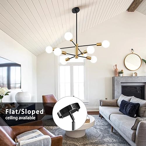 Miniatura 2 de Candelabros Sputnik modernos con 8 lámparas doradas y negras, iluminación colgante contemporánea ajustable para colgar en el techo para salas de