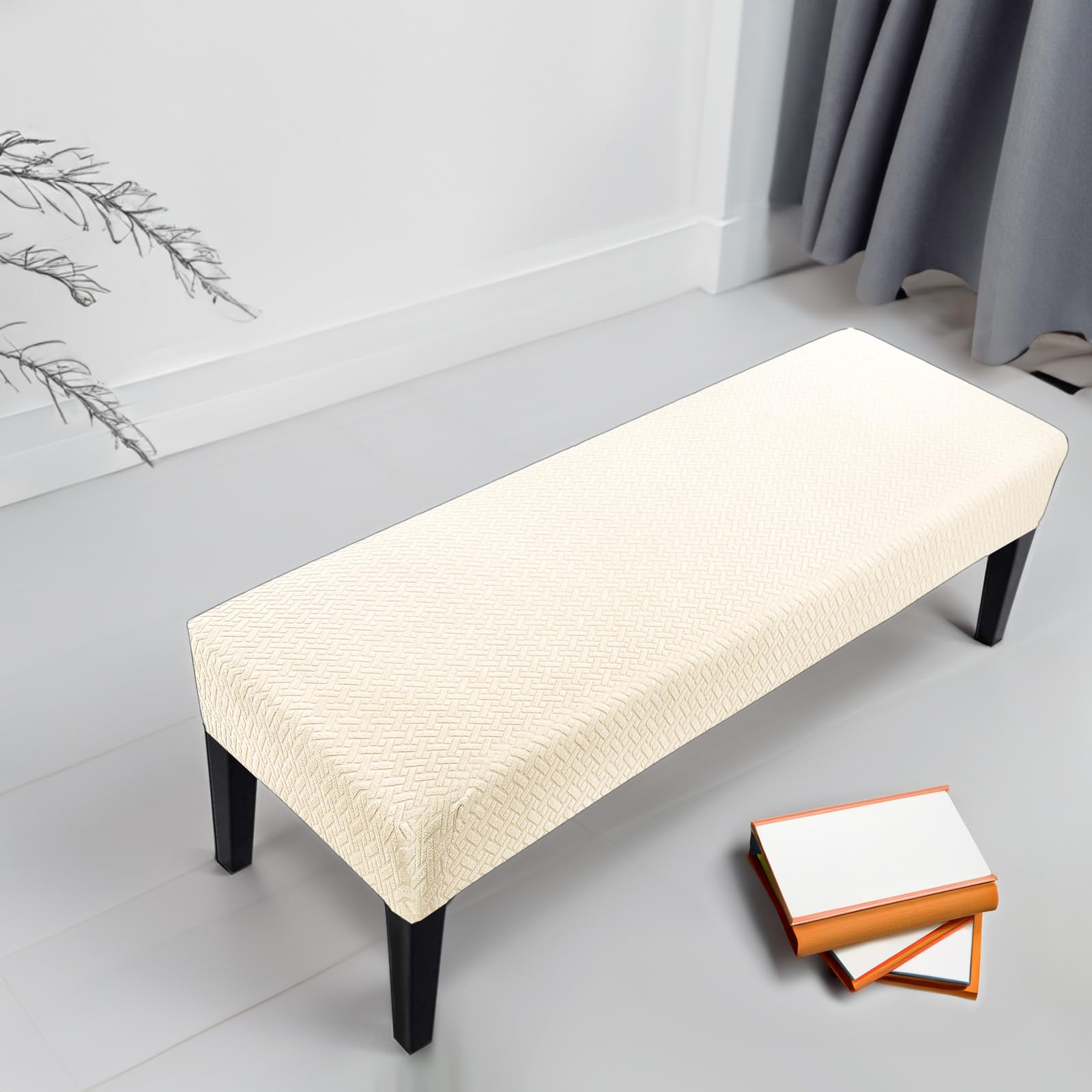 Zooody Bench Cover Waterproof Bench Covers Slipcover Rectangle Stretch Bench Covers for Dining Room Kitchen Washable Bench Slipcover Protector (Waterproof Crean Bench Cover)