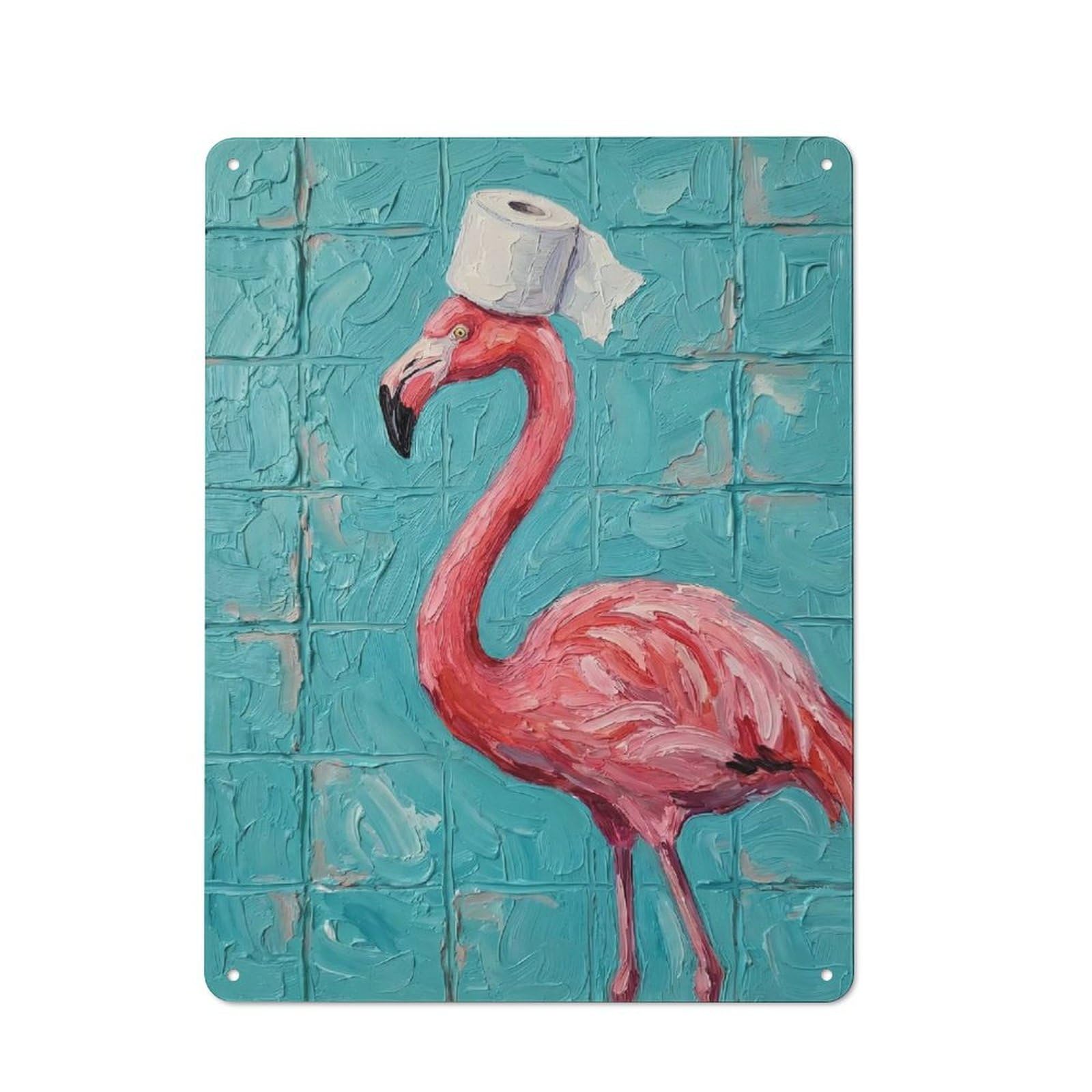 Junmoney Style Tin Sign 40X30cm With Flamingo Toilet Paper Painting For Workshop Wall, Retro Decor, For Metal Sign Collectors, For Cafés, Pubs And Restaurants