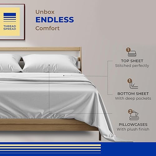 Miniatura 72 de THREAD SPREAD Sábanas 100% de algodón egipcio, tamaño individual, 800 hilos altos, 3 piezas, sábanas individuales extra largas para dormitorio