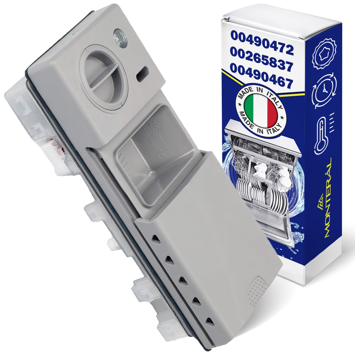 Dispensador de Detergente Tipo 100998 para Lavavajillas con Código Original 00490467 00265837 00490472 para Bosch para Siemens - MADE IN ITALY - Garantía de 10 Años – MONTERAL