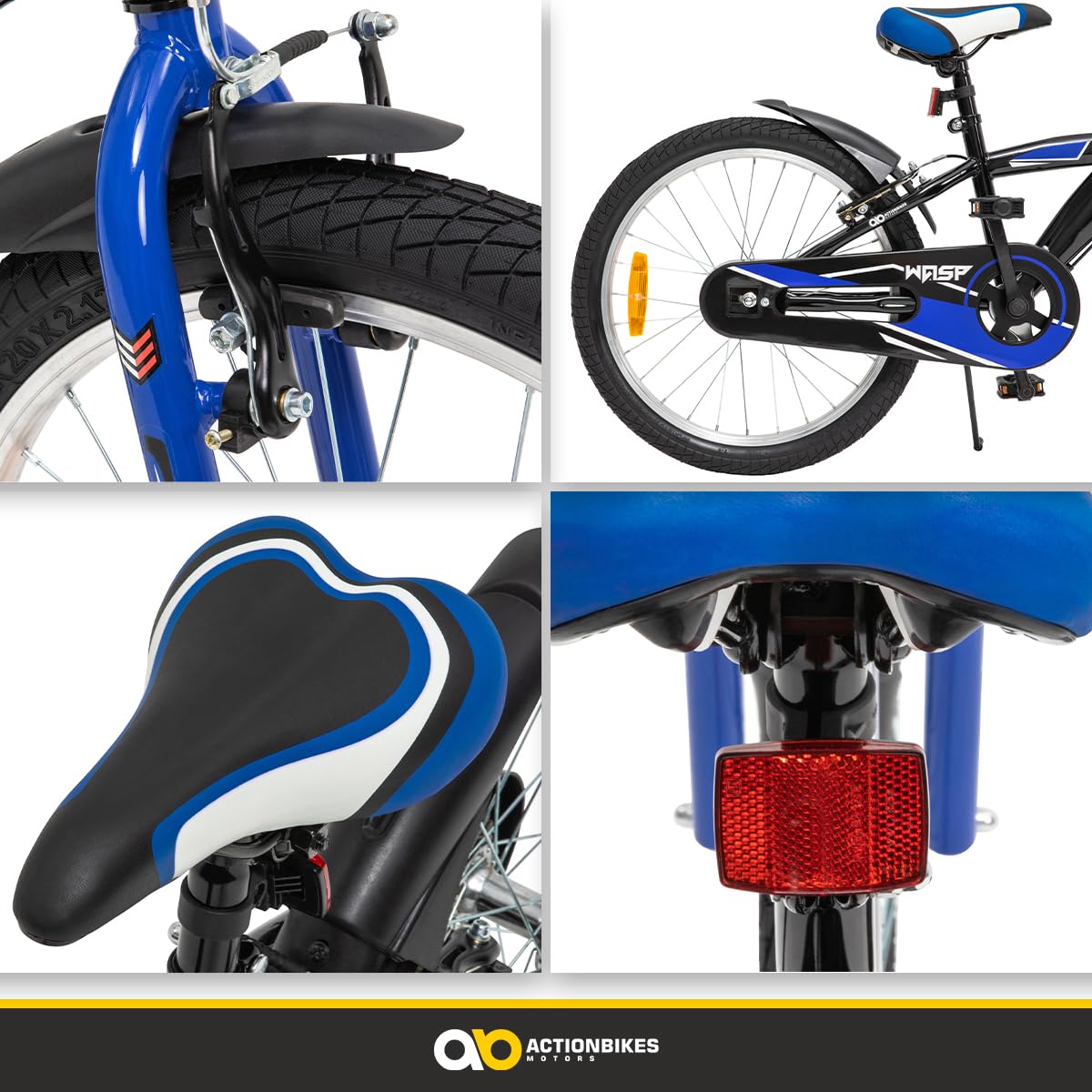 Actionbikes Kinderfahrrad Wasp | 20 Zoll - V-Brake Bremsen - Fahrrad für Kinder von 6-9 Jahren - Schutzblech v. / h - Kinder Fahrrad für Mädchen & Jungen - Fahrräder - Bicycle - Kinderrad - Bike
