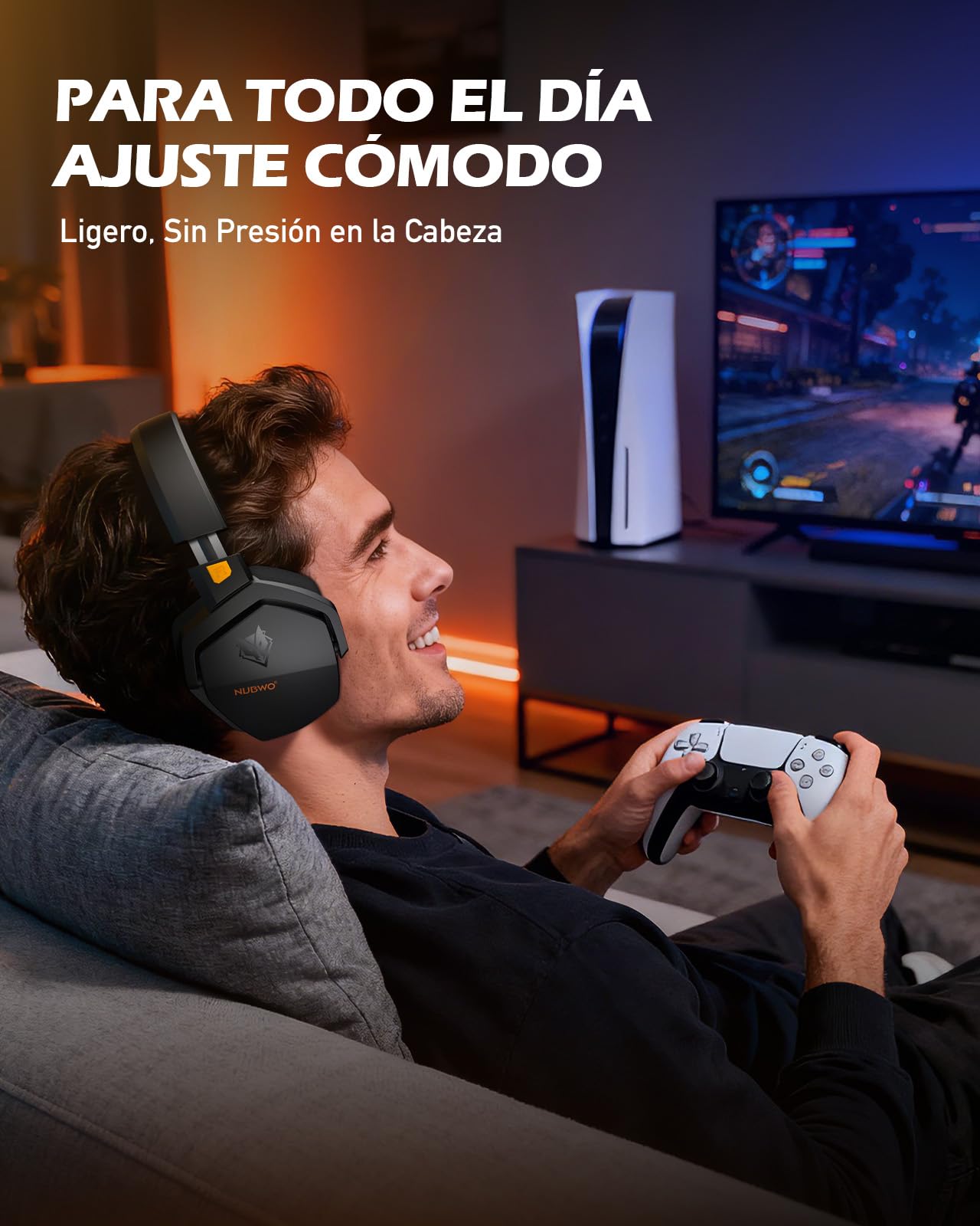 NUBWO G06 Cascos Gaming Inalámbricos con Drivers de 50 mm para PC/Ps5/Ps4/NS/Mobile,Auriculares Gaming Inalámbricos con 2.4 GHz+Bluetooth 5.3 Modo Dual,7.1 Sonido Envolvente,Duración 100Hr+ - Naranja