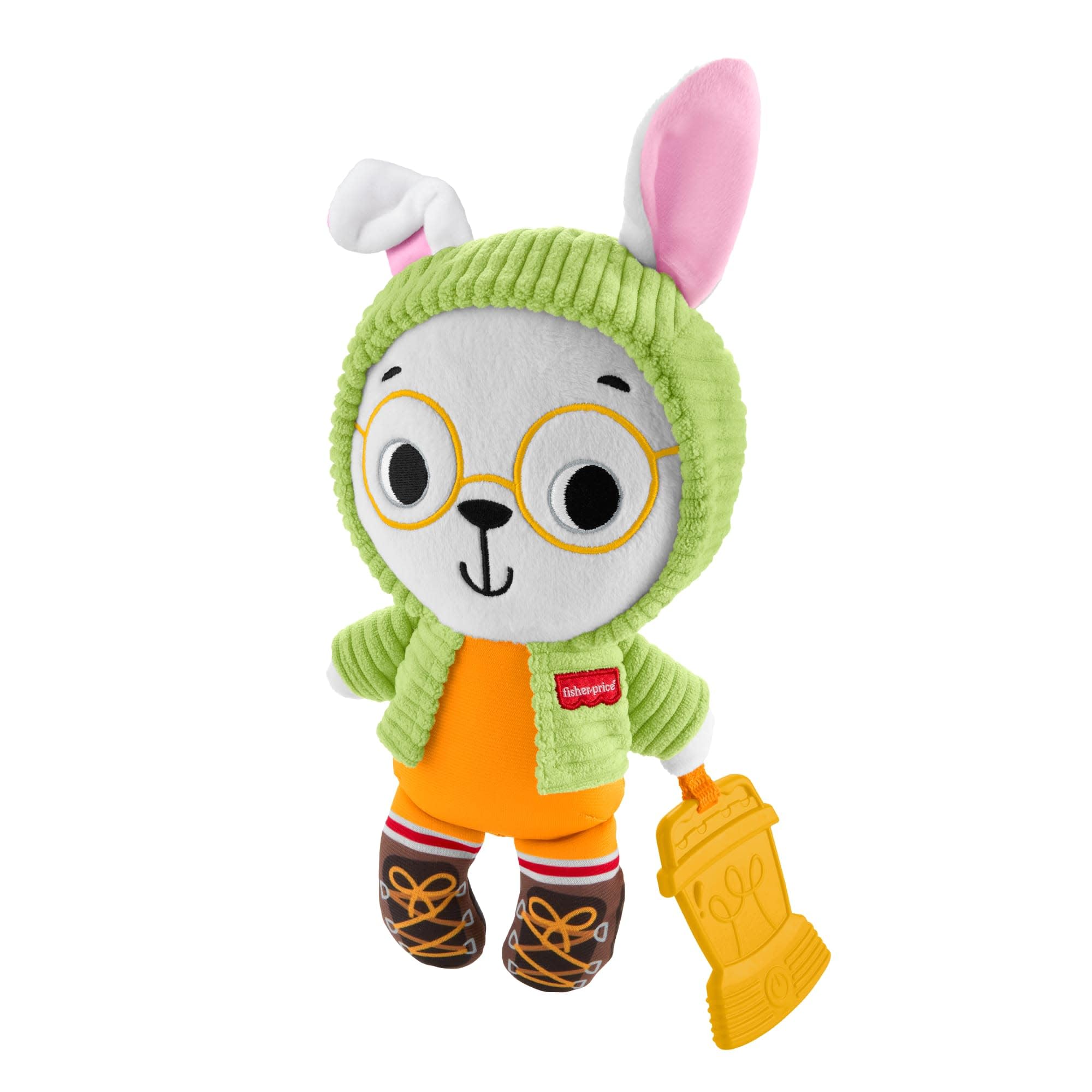 Fisher-Price Leśni Przyjaciele Króliczek-przytulanka z dzwoneczkiem, pluszowa maskotka + gryzaczek, elementy sensoryczne, zabawka pluszak dla niemowląt 6 mies.+, JLB87