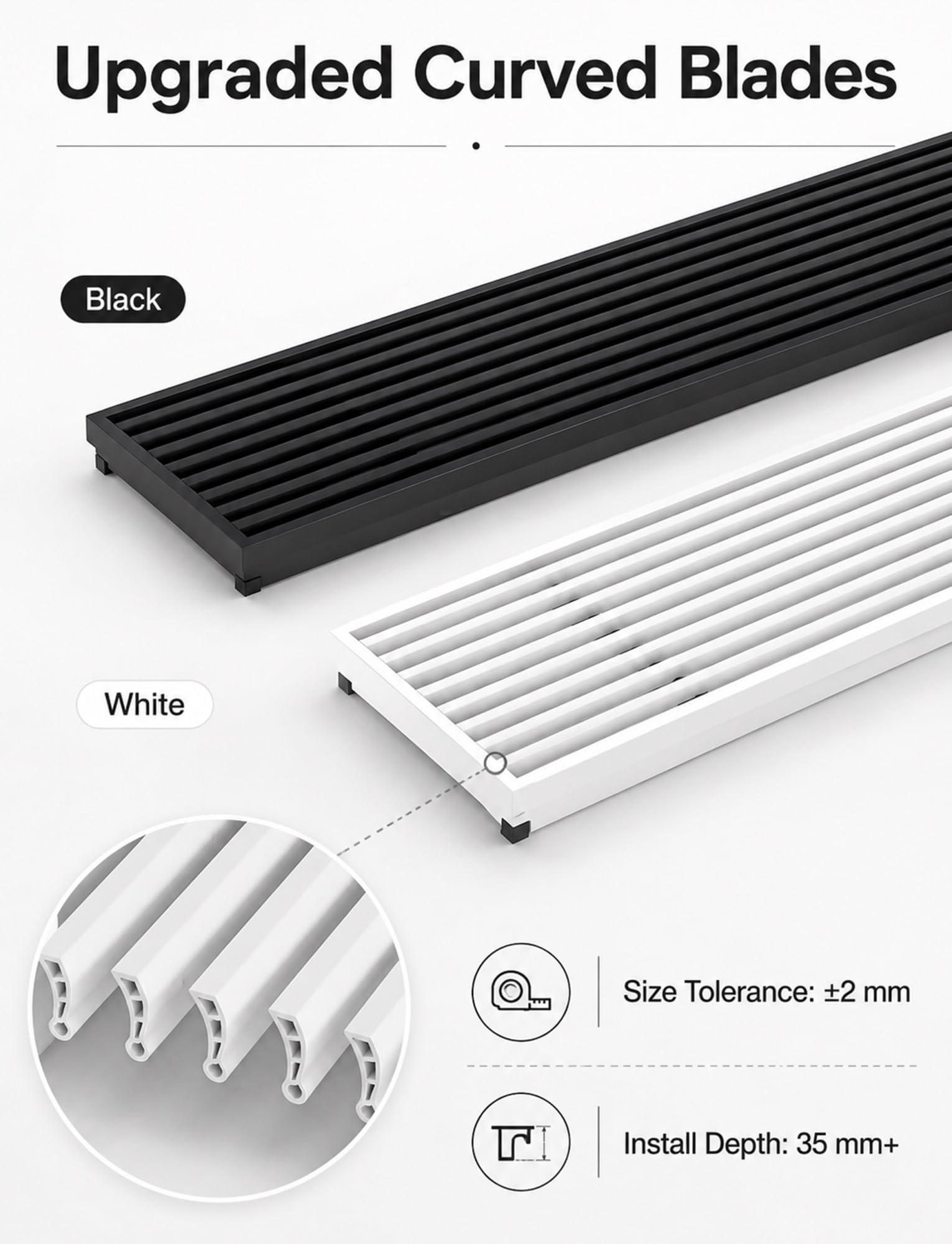 Griglia di ventilazione lineare AC, registro con cornice stretta in ABS 2 cm(Milk,900x150 mm)