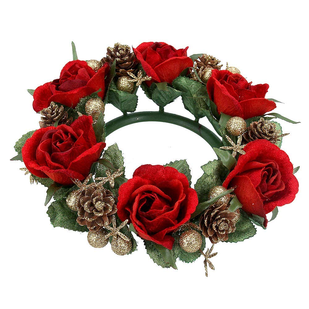 Gisela Graham Christmas Candle Ring Red Rose for 3" Pillar Candle