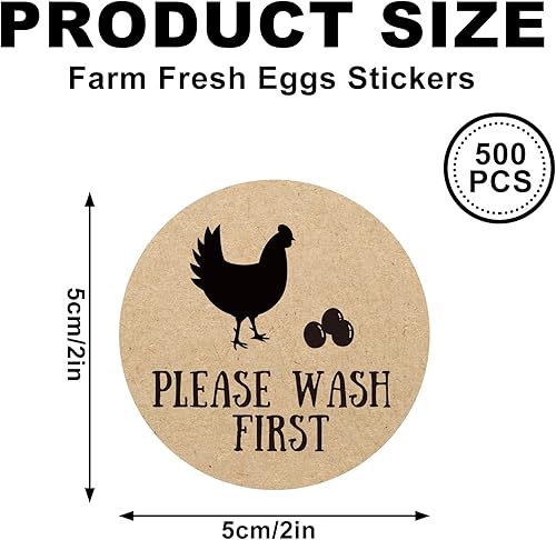 Miniatura 2 de AnyDesign 500 calcomanías redondas de huevos frescos de granja de 2 pulgadas, etiquetas redondas de huevo de gallina de granja, papel kraft marrón