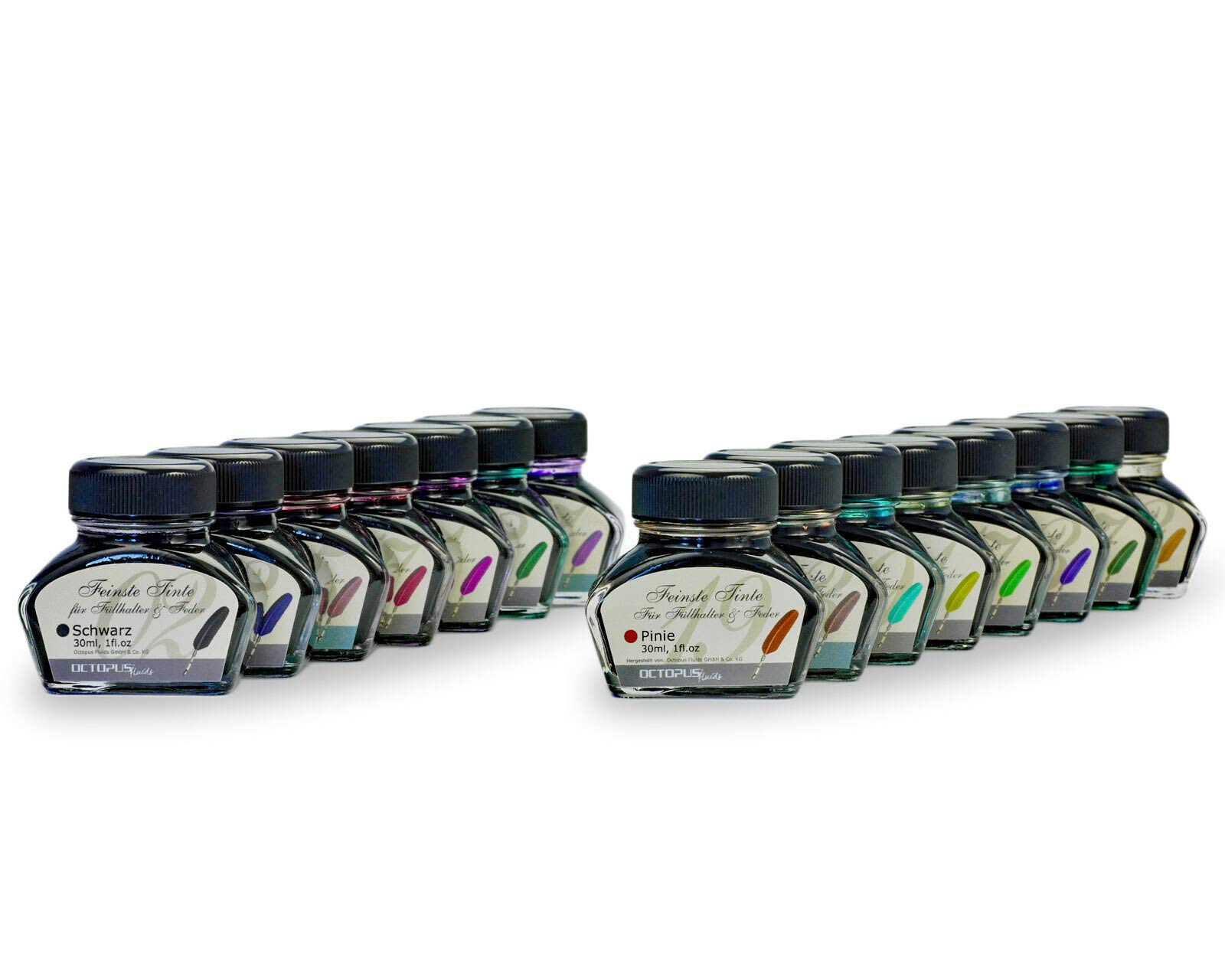 50x Tintenglas, Tintenfässchen, Schmuckglas mit schwarzem Schraubverschluss, Volumen 30ml, Ø Gewinde 30mm