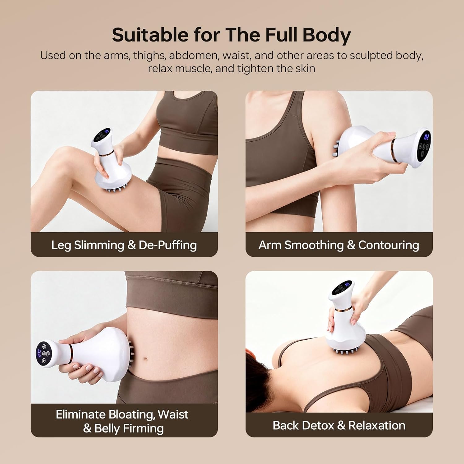 Lymphatic Drainage Massager,4-in-1 Electric Body Sculpting Brush,Helps Reduce Stretch Marks&Cellulite for Relaxation,Multi-Speed Anti Cellulite Massage Tool for Belly Legs Arms(White) - Image 6