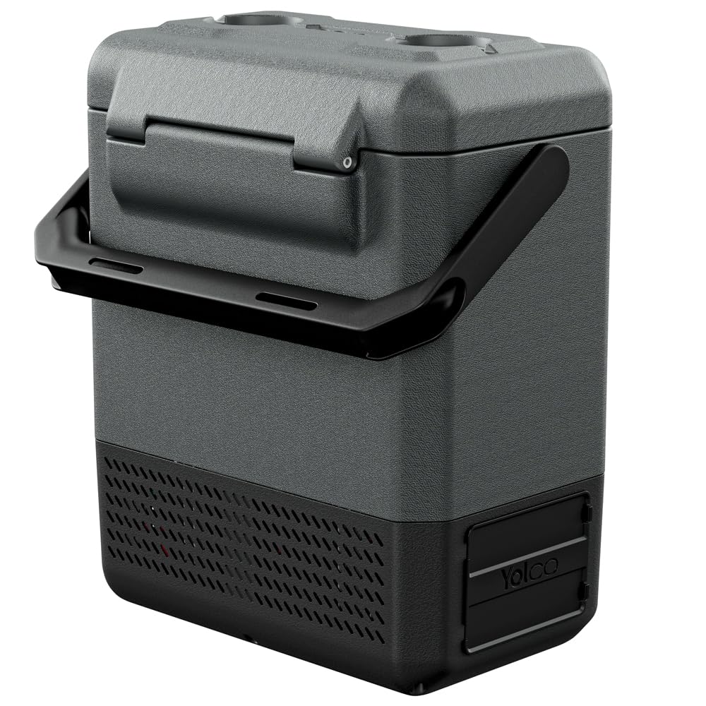 Yolco ET8 Carbon lodówka podróżna mini przenośna elektryczna lodówka z kompresorem 12/24 V DC do samochodu, ciężarówki, łodzi i gniazdka z przyłączem USB, -20°C, szara