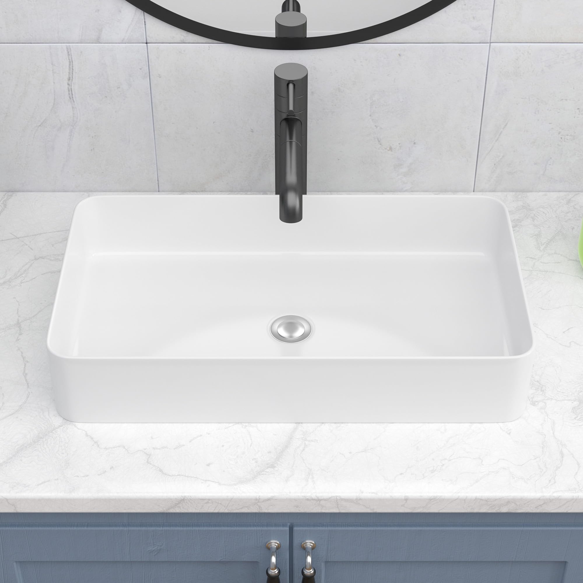 Fregadero rectangular de 24 x 14 pulgadas, color blanco, rectangular, sobre encimera, de cerámica, de porcelana, para encimera, lavabo rectangular de arte 8
