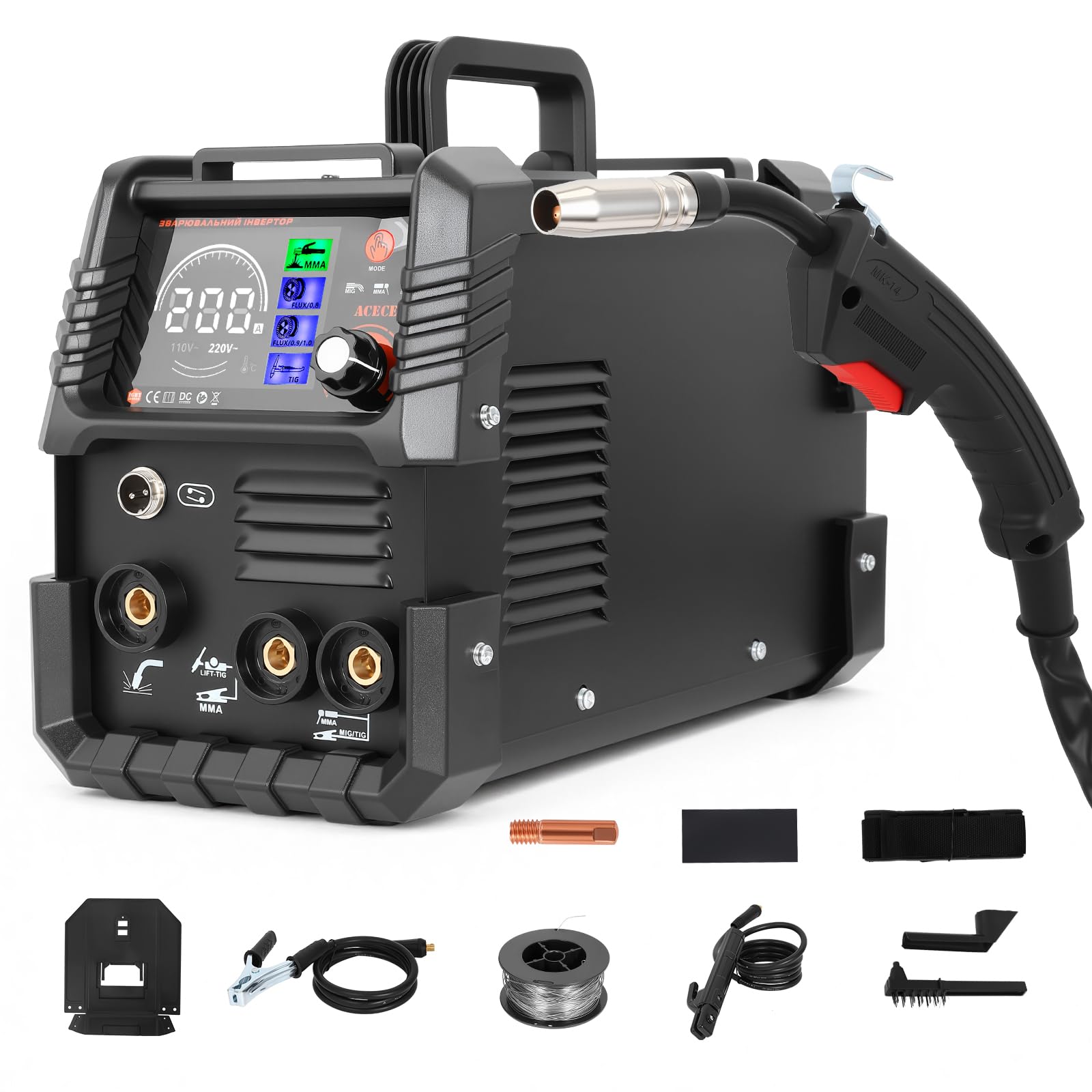 Saldatrice a Filo Continuo Senza Gas 120A 220V 3 in 1 FLUX Lift-TIG MMA/ARC Inverter IGBT Compatta