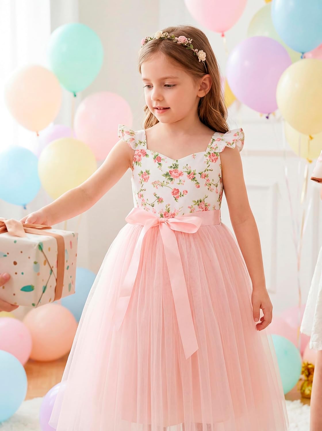 Girls Tulle Dress Summer Floral Wedding Birthday Easter Casual Toddler Tea Party Dresses